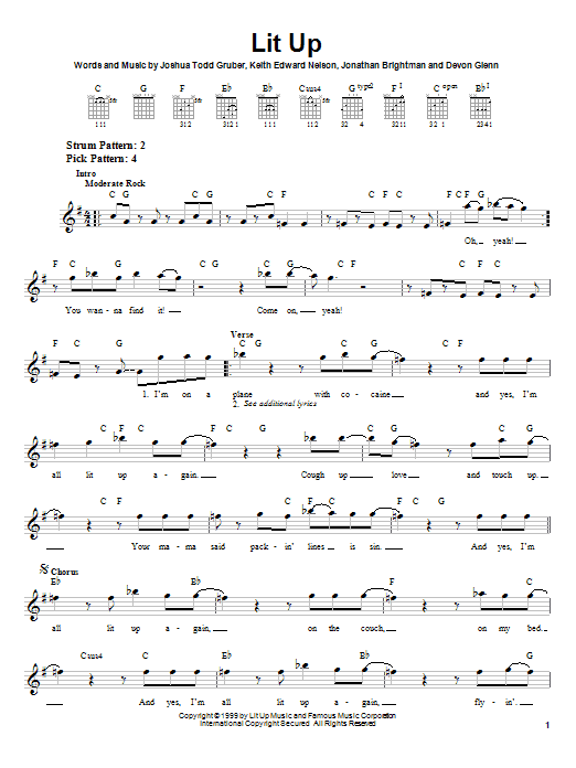Buckcherry Lit Up sheet music notes and chords arranged for Piano, Vocal & Guitar Chords (Right-Hand Melody)
