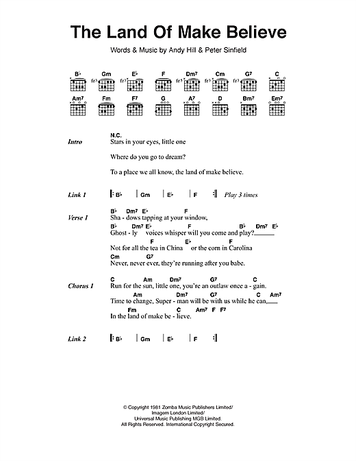 Bucks Fizz The Land Of Make Believe sheet music notes and chords arranged for Guitar Chords/Lyrics