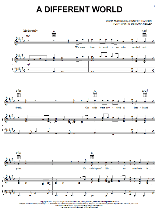 Bucky Covington A Different World sheet music notes and chords arranged for Piano, Vocal & Guitar Chords (Right-Hand Melody)