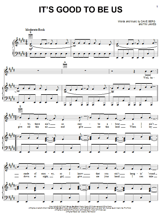 Bucky Covington It's Good To Be Us sheet music notes and chords arranged for Piano, Vocal & Guitar Chords (Right-Hand Melody)