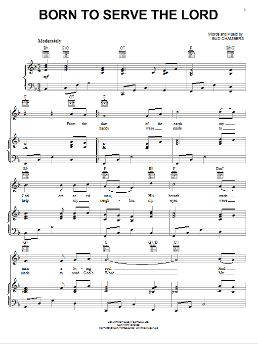 Bud Chambers Born To Serve The Lord sheet music notes and chords arranged for Piano, Vocal & Guitar Chords (Right-Hand Melody)