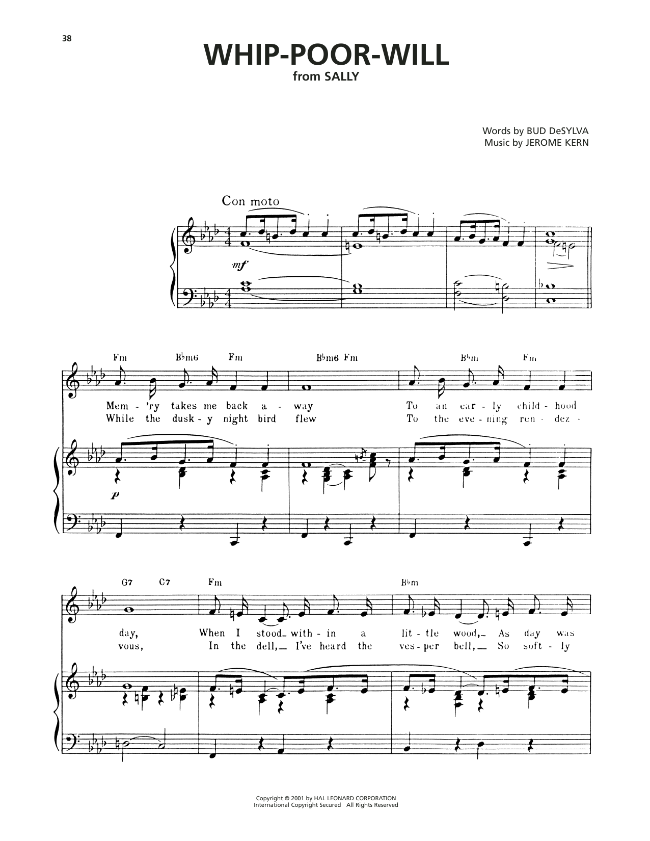 Bud DeSylva Whip-Poor-Will (from Sally) sheet music notes and chords arranged for Piano, Vocal & Guitar Chords (Right-Hand Melody)