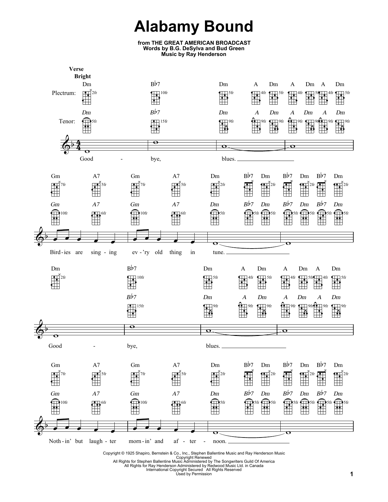 Bud Green Alabamy Bound sheet music notes and chords arranged for Banjo Tab