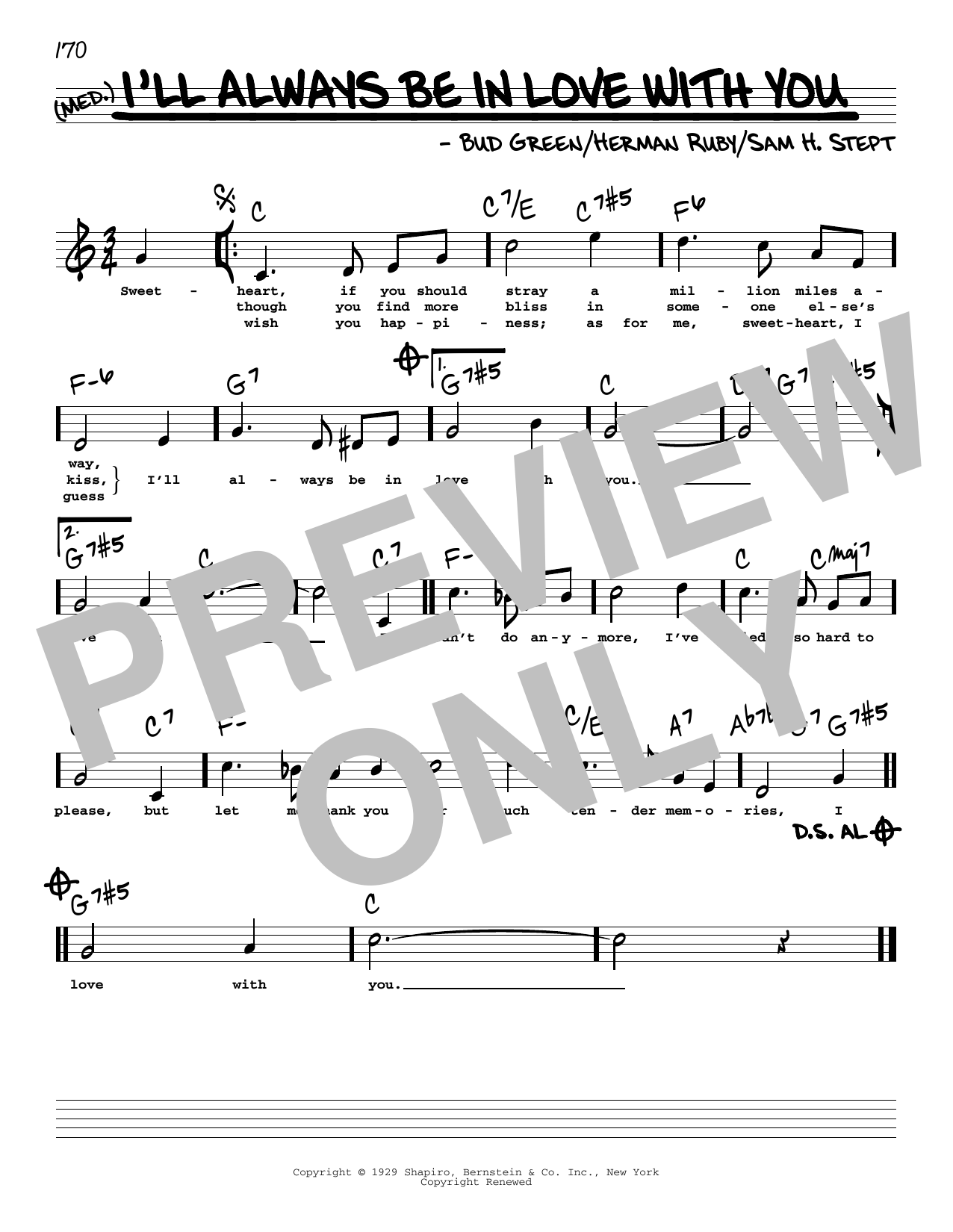 Bud Green I'll Always Be In Love With You (High Voice) sheet music notes and chords arranged for Real Book – Melody, Lyrics & Chords