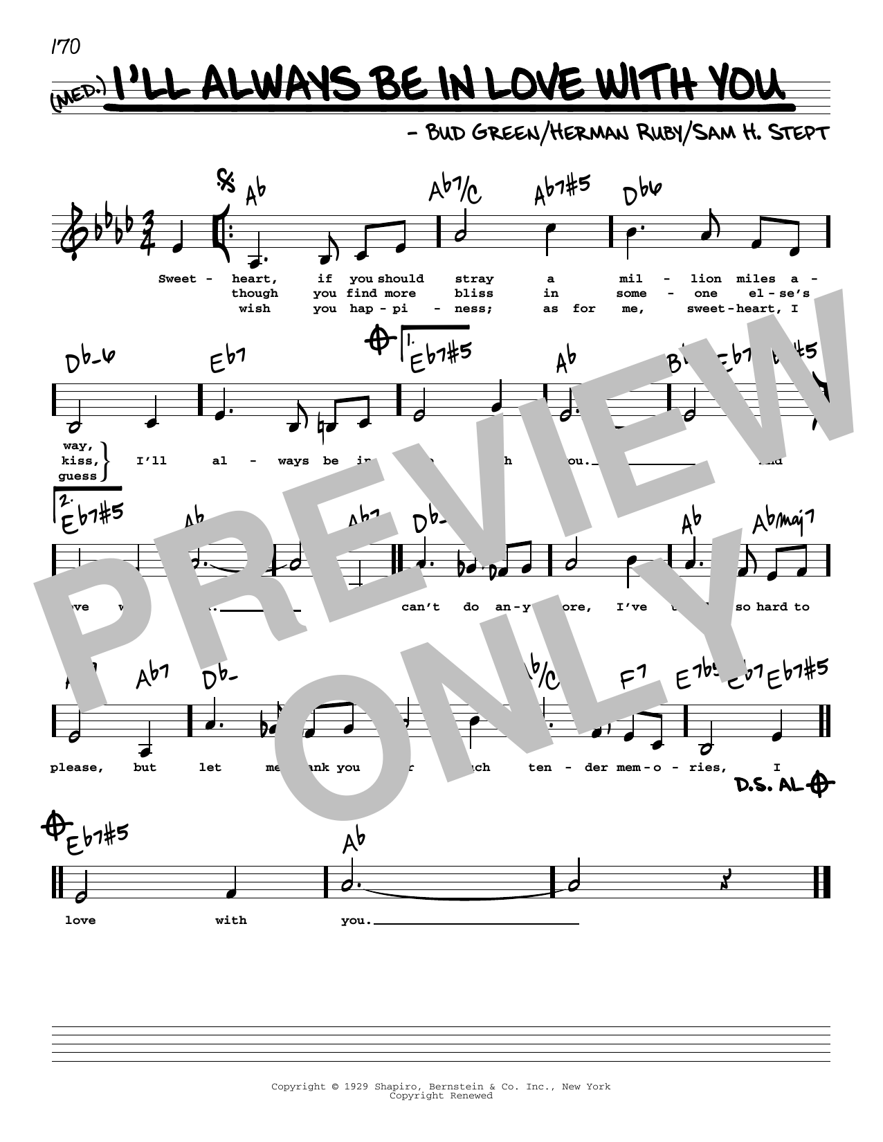 Bud Green I'll Always Be In Love With You (Low Voice) sheet music notes and chords arranged for Real Book – Melody, Lyrics & Chords