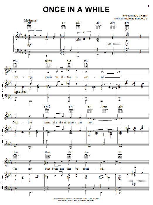 Bud Green Once In A While sheet music notes and chords arranged for Piano, Vocal & Guitar Chords (Right-Hand Melody)