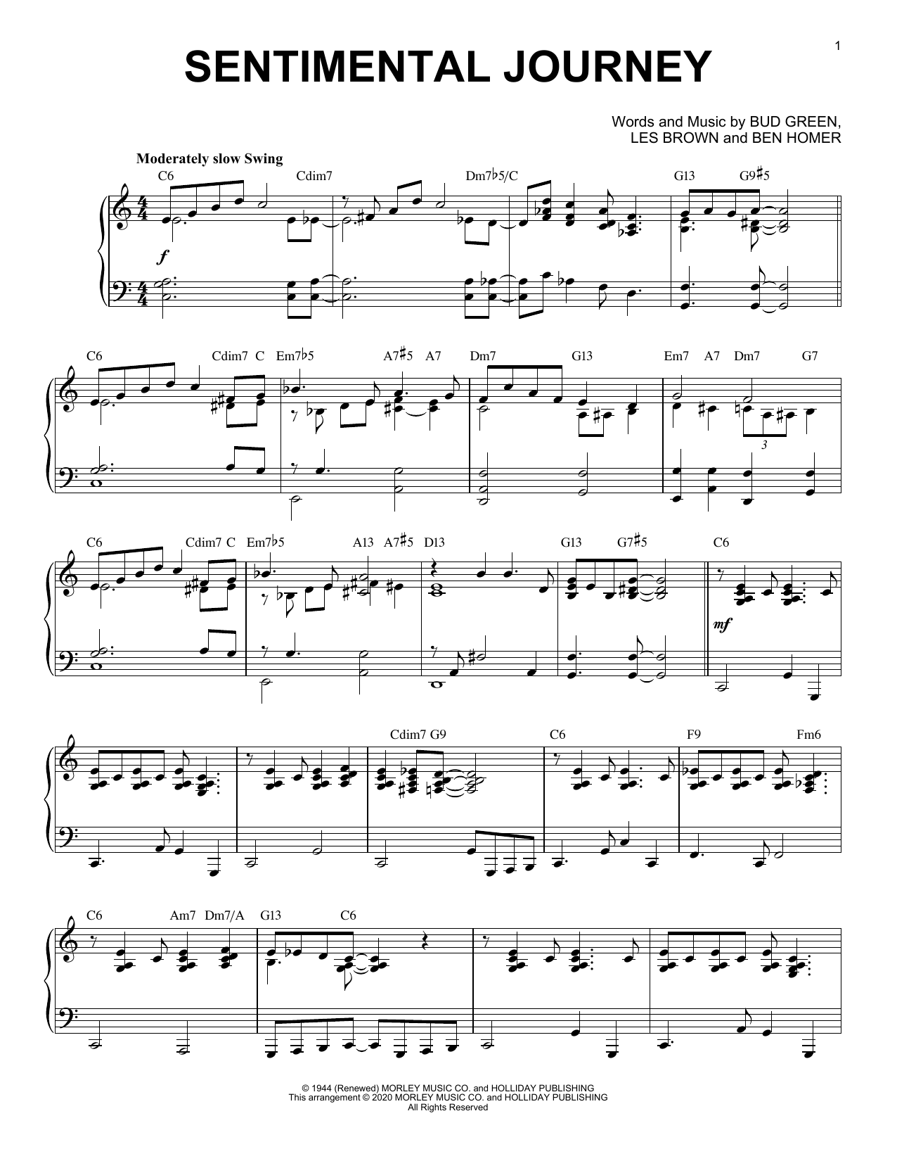 Bud Green Sentimental Journey [Jazz version] (arr. Brent Edstrom) sheet music notes and chords arranged for Piano Solo