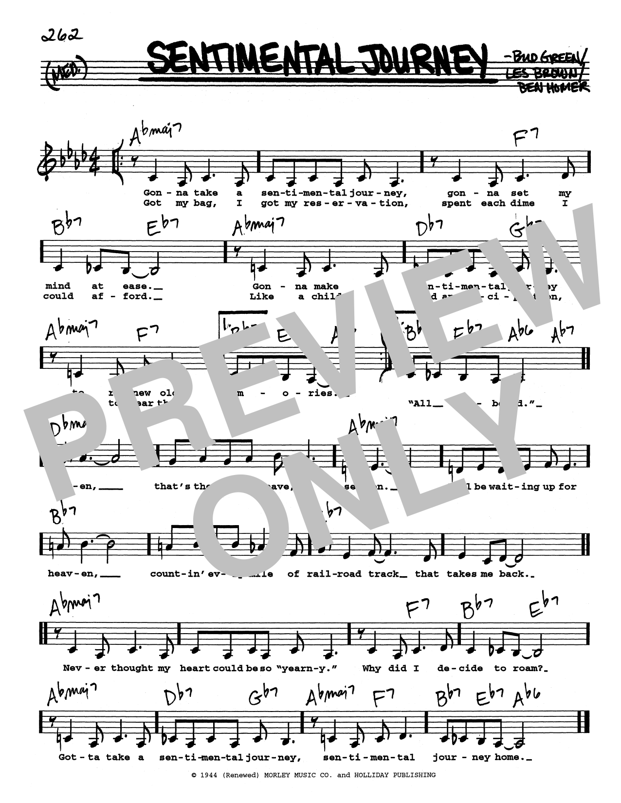 Bud Green Sentimental Journey (Low Voice) sheet music notes and chords arranged for Real Book – Melody, Lyrics & Chords