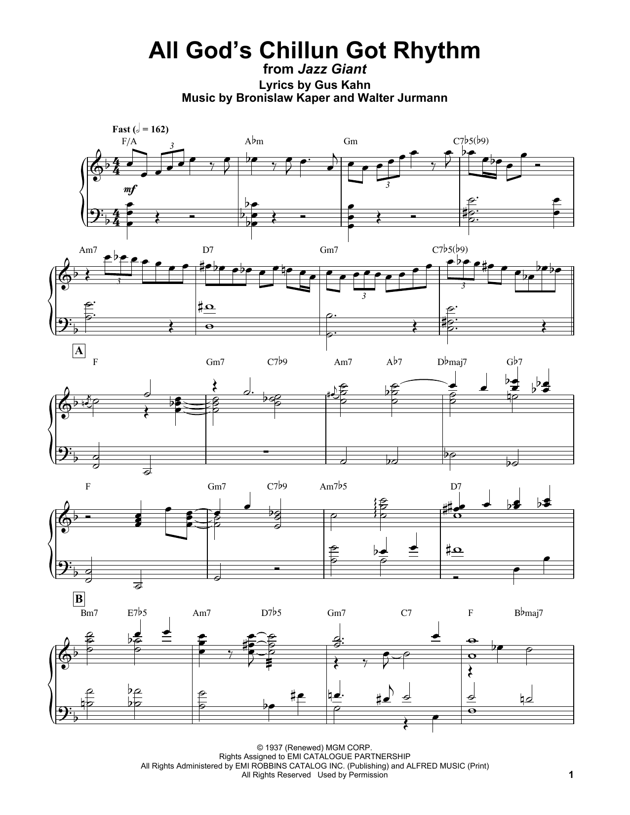 Bud Powell All God's Chillun Got Rhythm sheet music notes and chords arranged for Piano Transcription