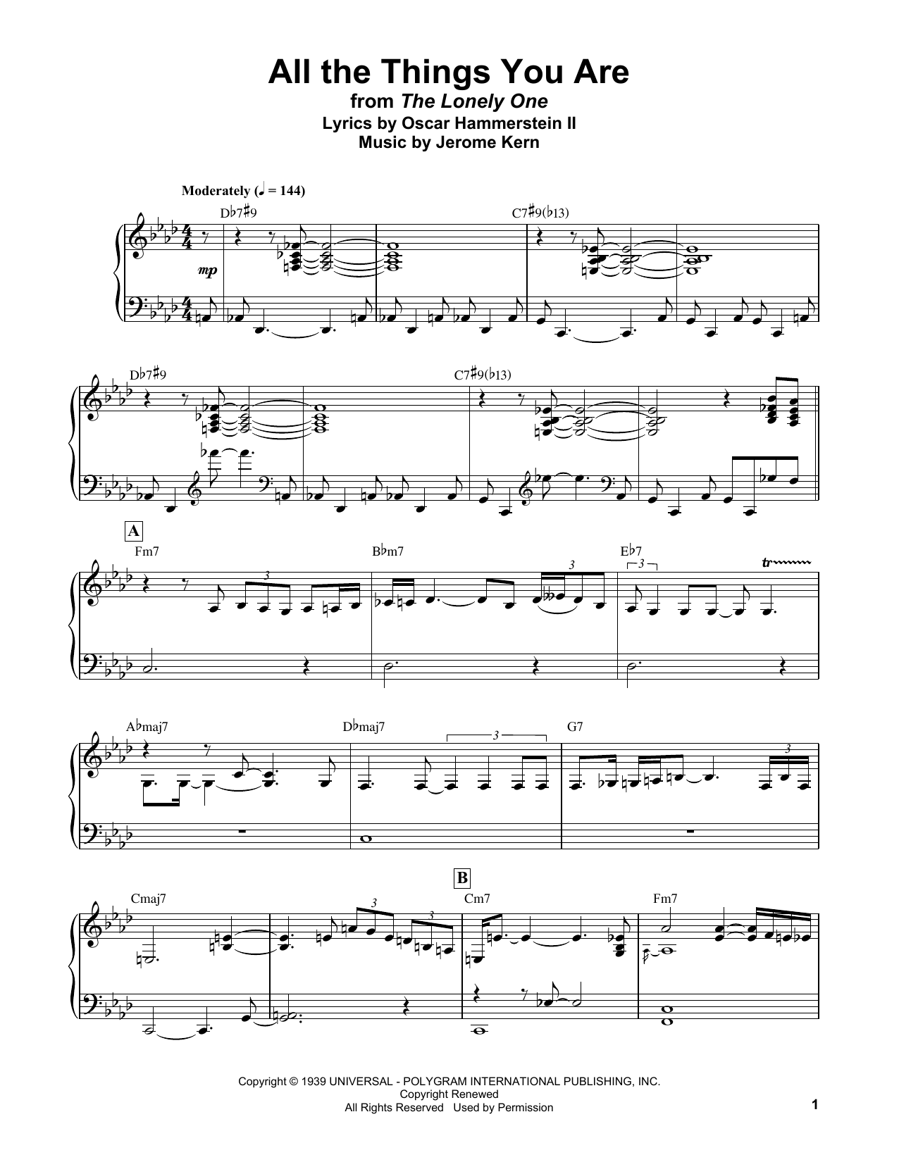 Bud Powell All The Things You Are sheet music notes and chords arranged for Piano Transcription