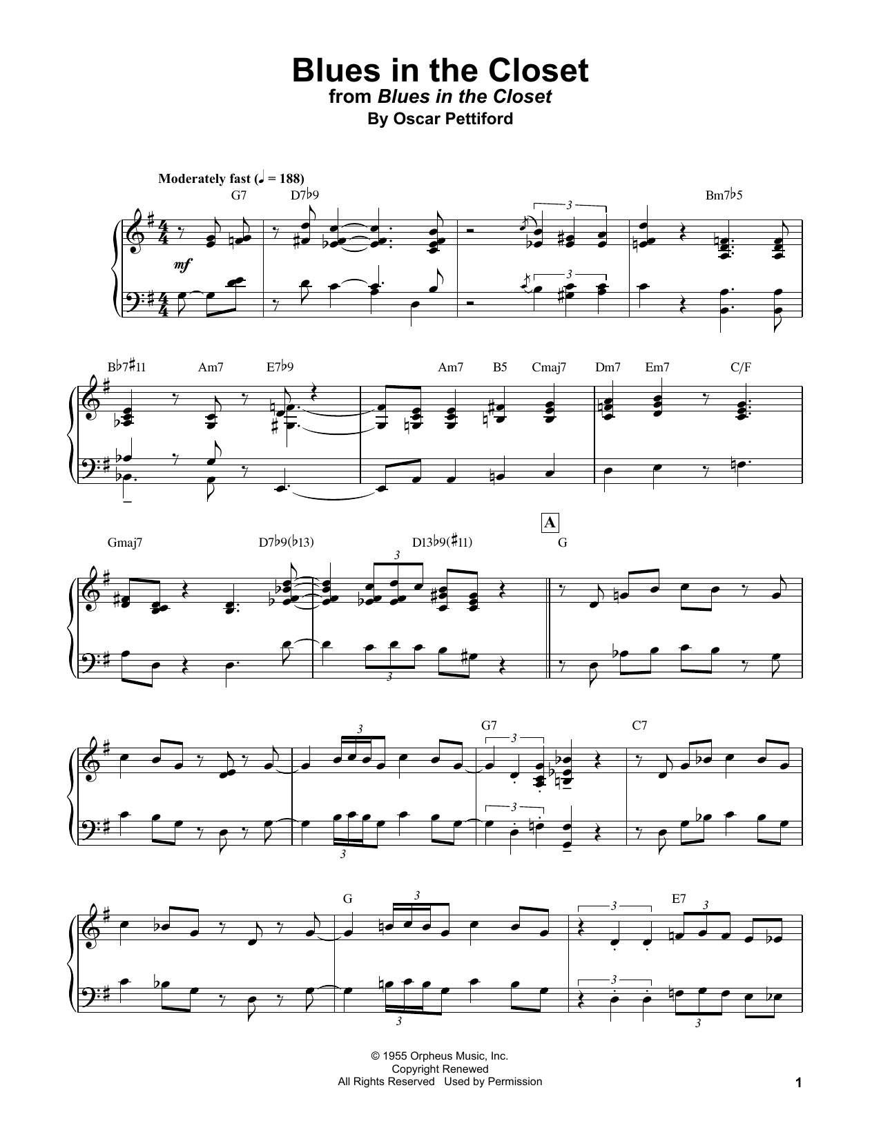 Bud Powell Blues In The Closet sheet music notes and chords arranged for Piano Transcription