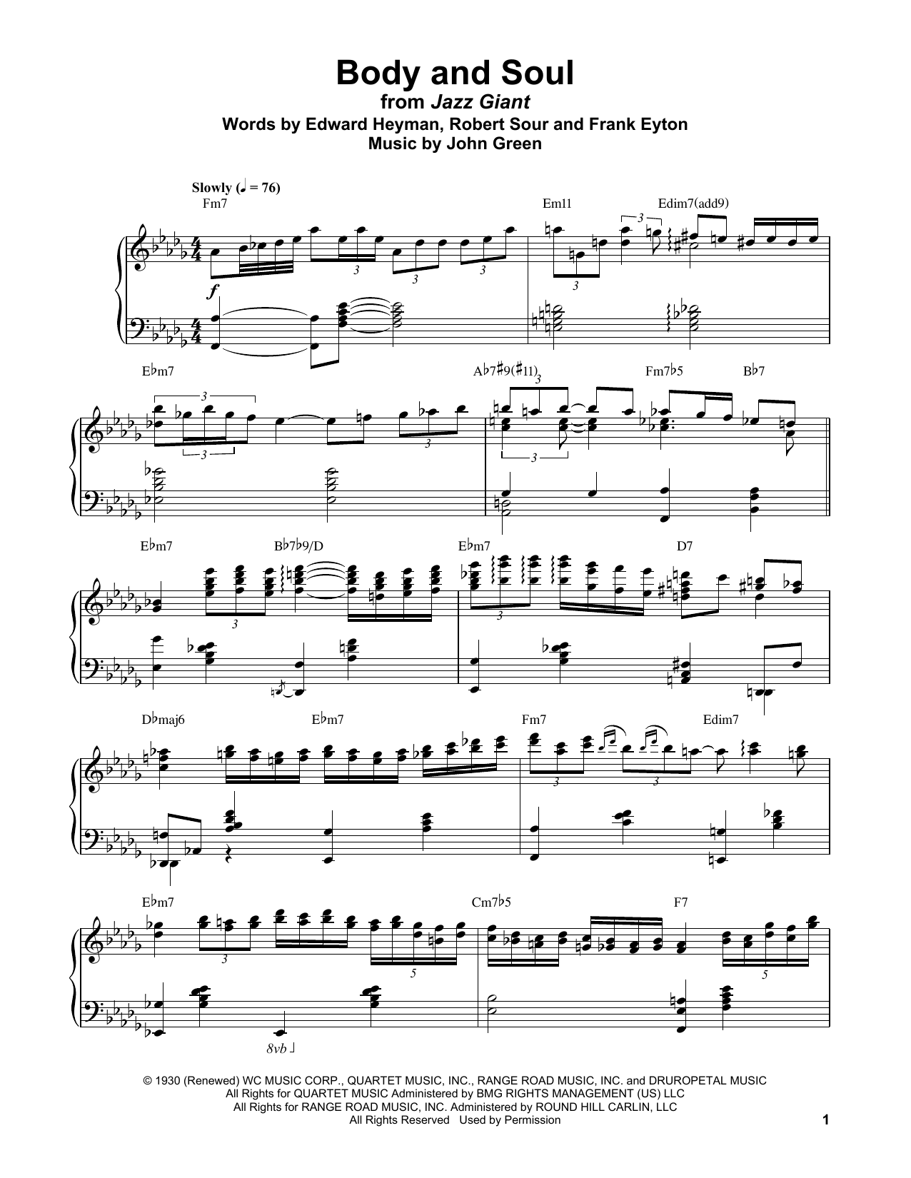 Bud Powell Body And Soul sheet music notes and chords arranged for Piano Transcription