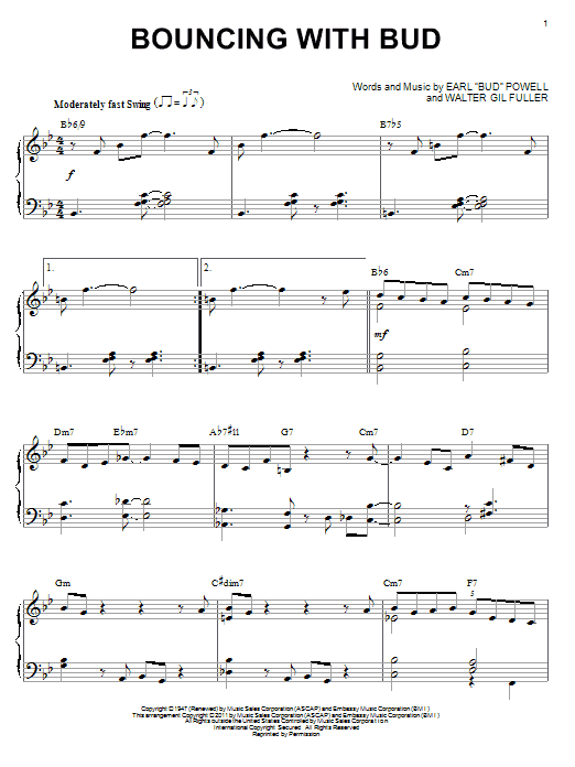 Bud Powell Bouncing With Bud (arr. Brent Edstrom) sheet music notes and chords arranged for Piano Solo