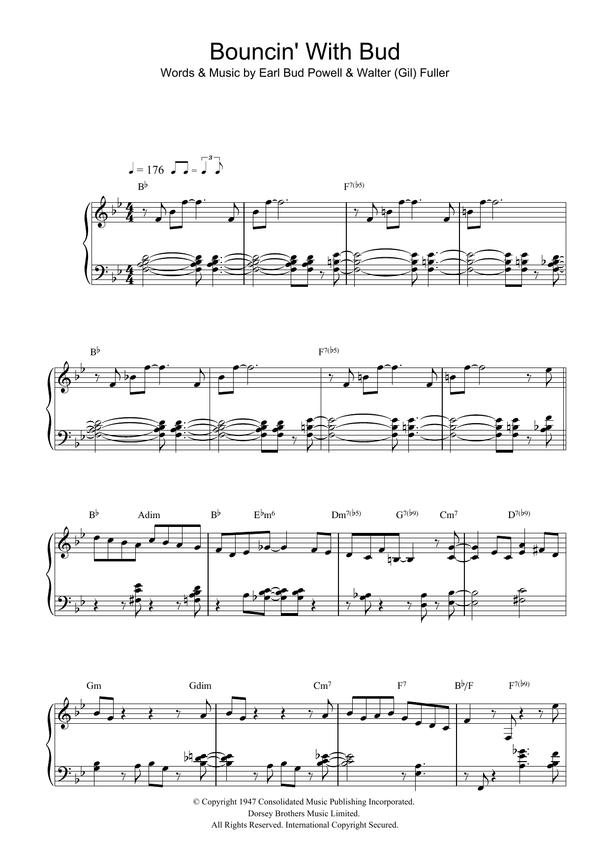 Bud Powell Bouncing With Bud sheet music notes and chords arranged for Piano Transcription