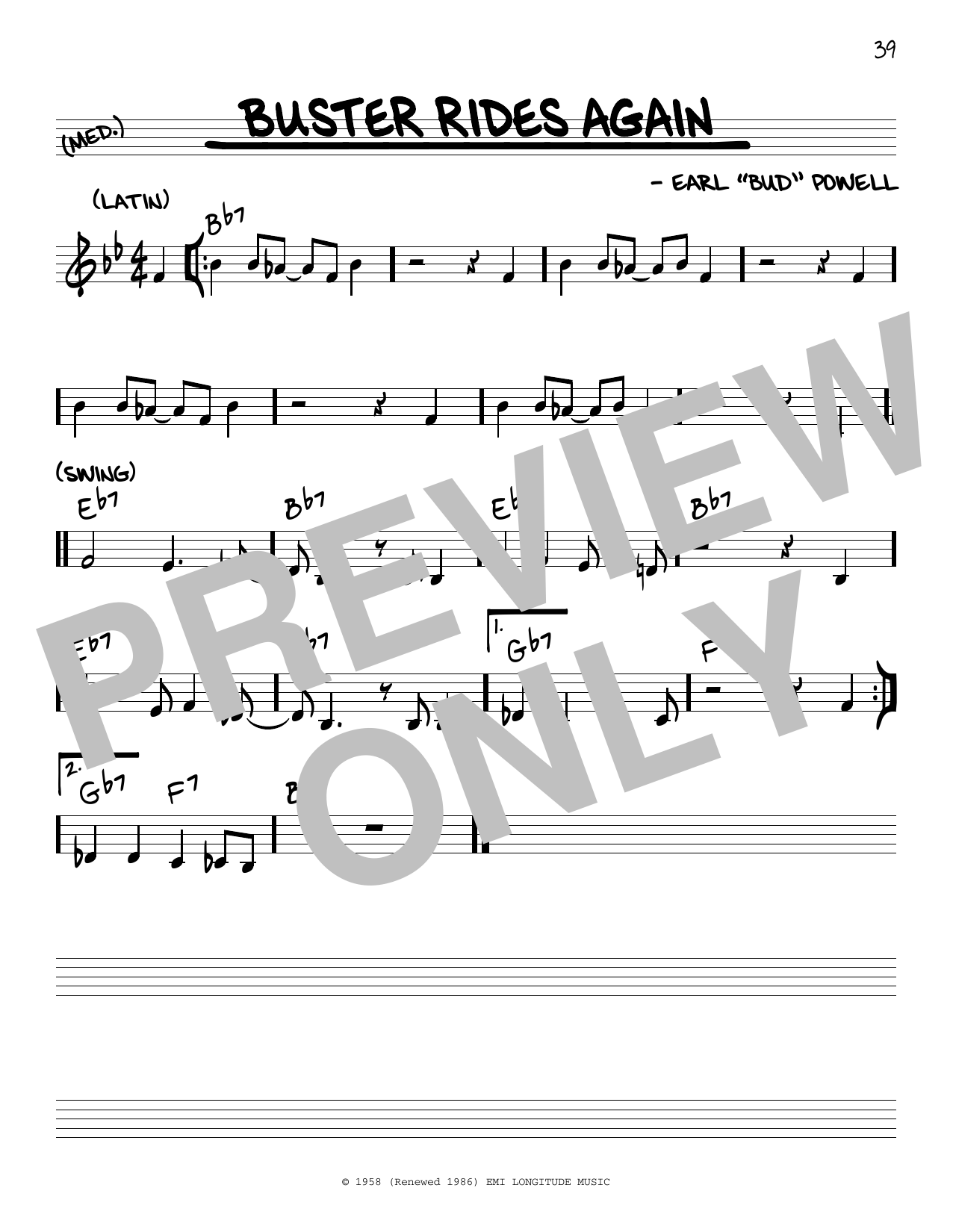 Bud Powell Buster Rides Again sheet music notes and chords arranged for Real Book – Melody & Chords – C Instruments