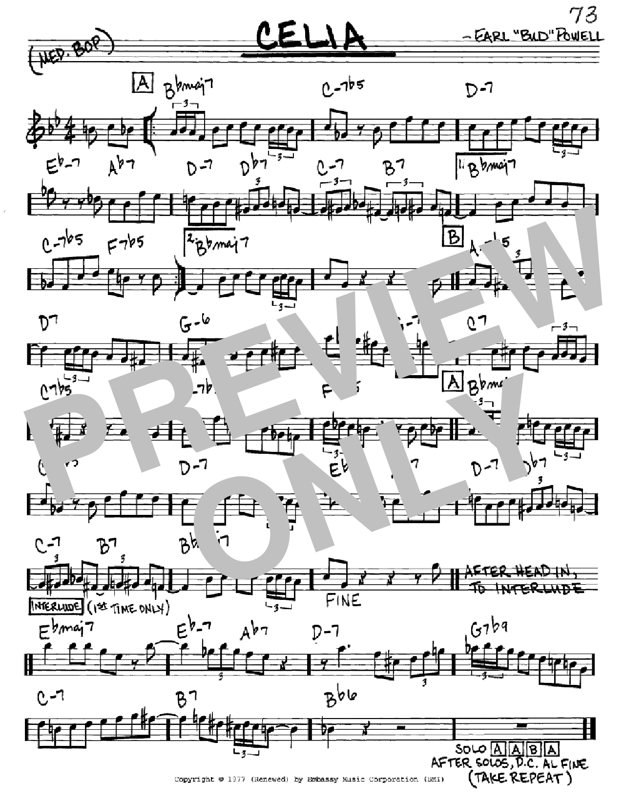 Bud Powell Celia sheet music notes and chords arranged for Piano Transcription