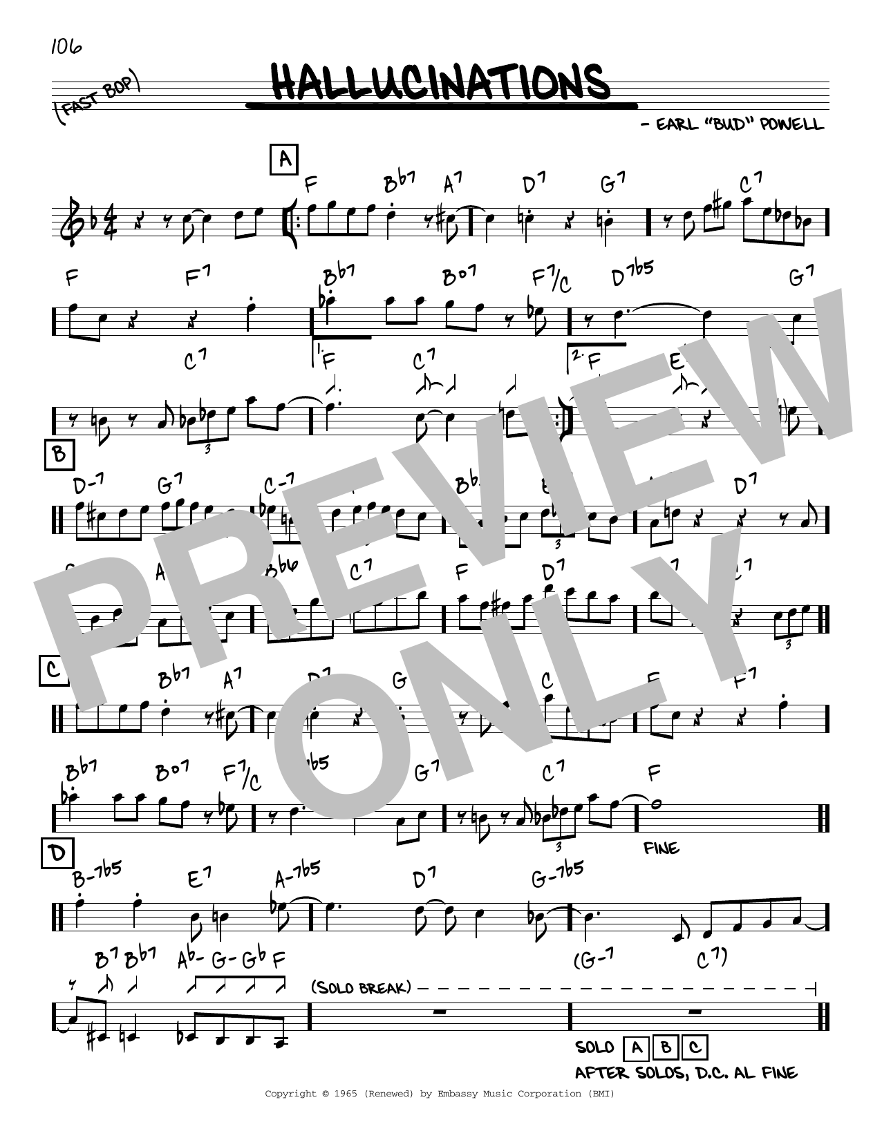 Bud Powell Hallucinations sheet music notes and chords arranged for Piano Transcription