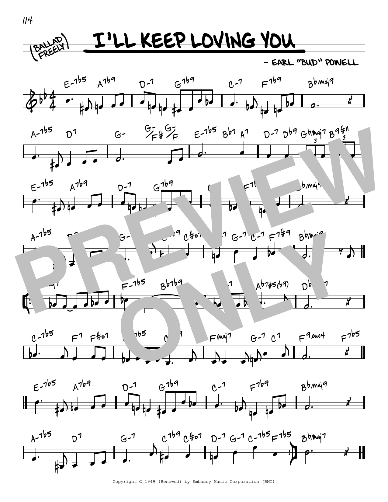 Bud Powell I'll Keep Loving You sheet music notes and chords arranged for Real Book – Melody & Chords