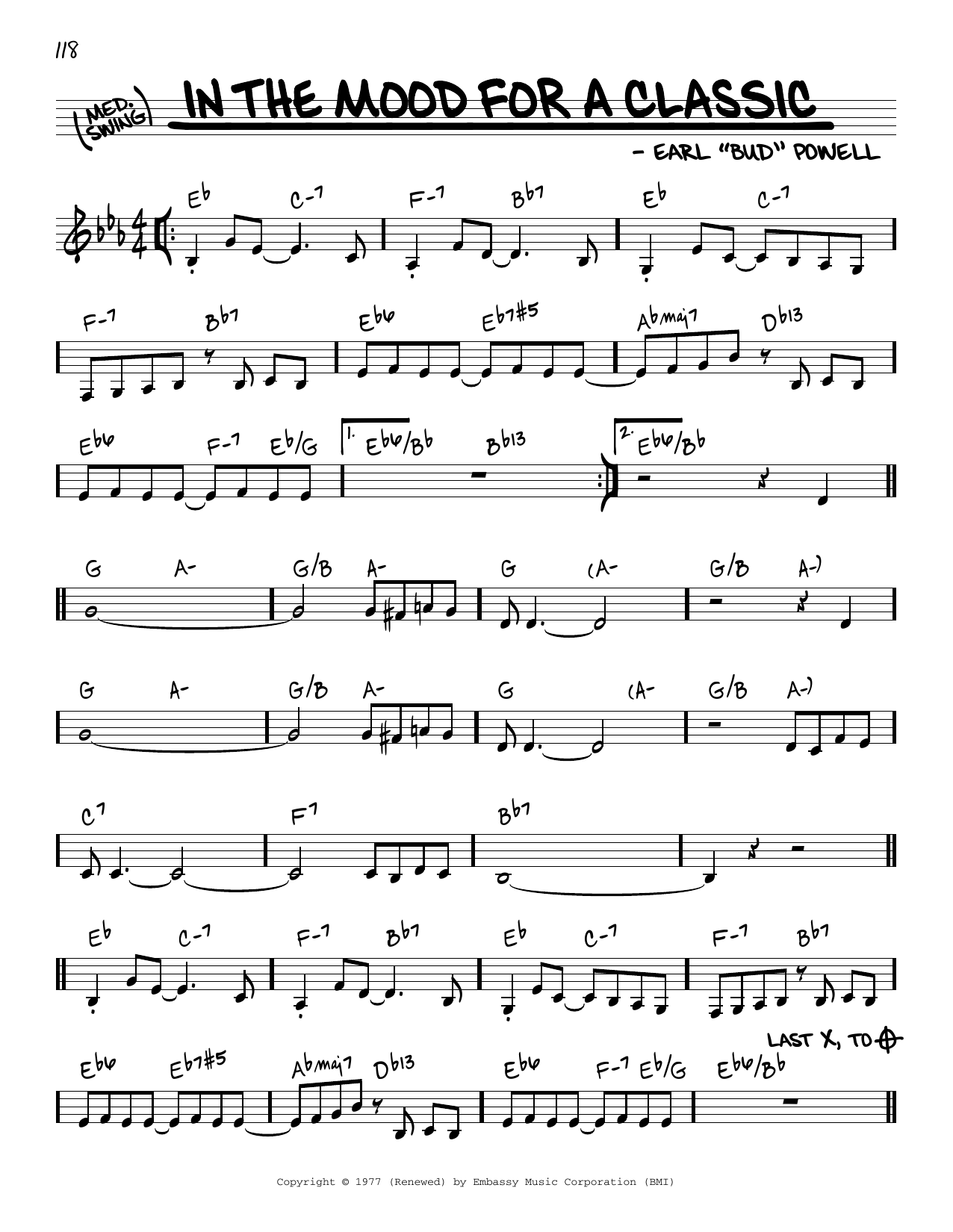 Bud Powell In The Mood For A Classic sheet music notes and chords arranged for Real Book – Melody & Chords