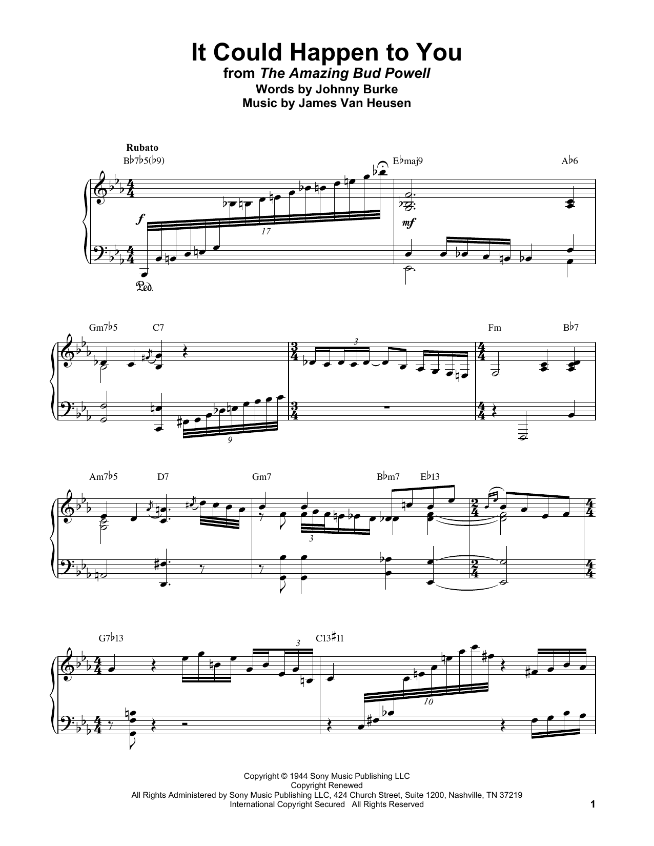 Bud Powell It Could Happen To You sheet music notes and chords arranged for Piano Transcription