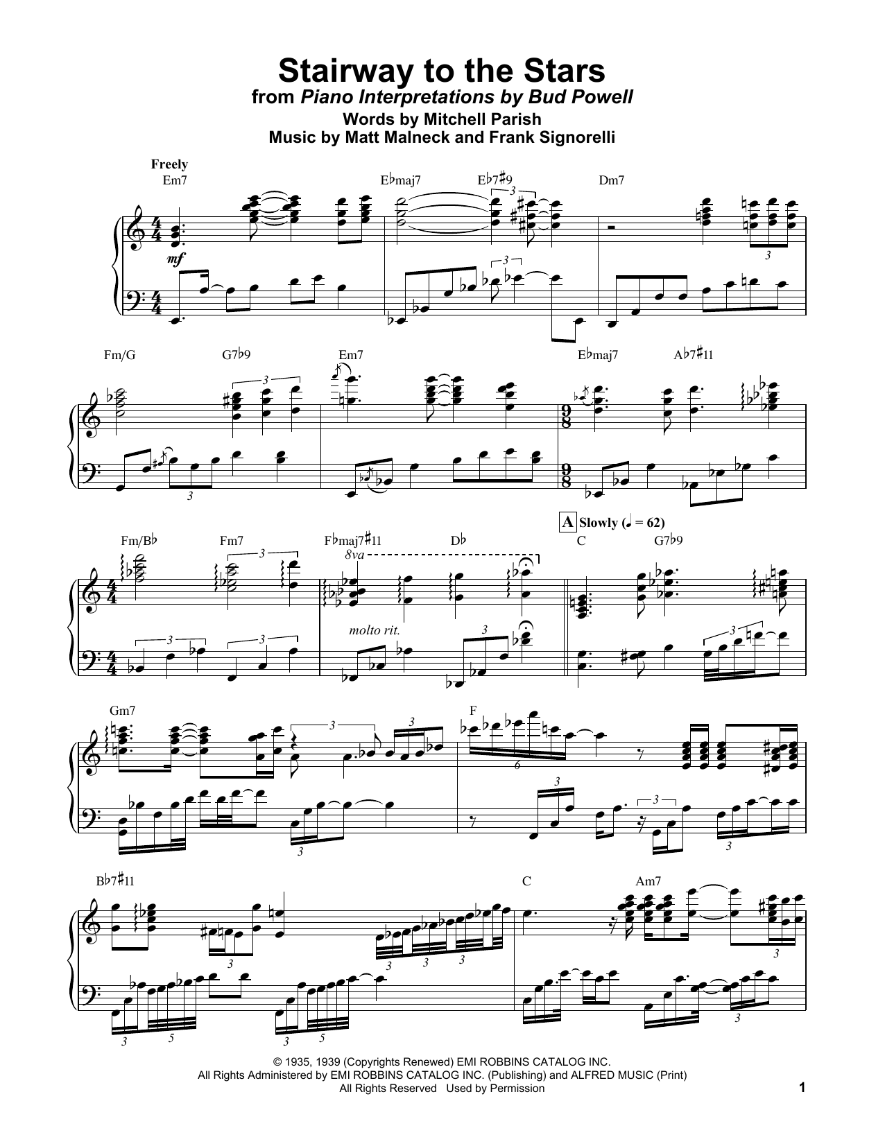 Bud Powell Stairway To The Stars sheet music notes and chords arranged for Piano Transcription