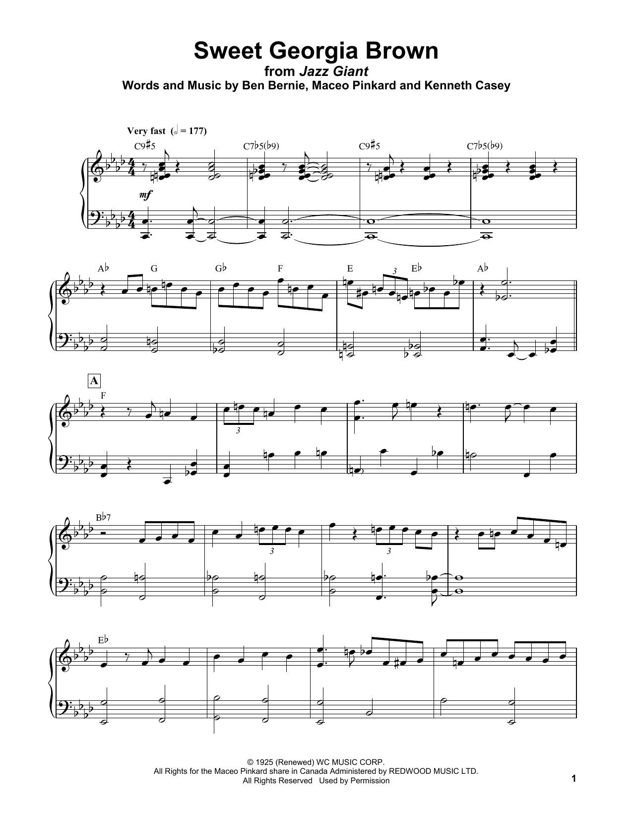 Bud Powell Sweet Georgia Brown sheet music notes and chords arranged for Piano Transcription
