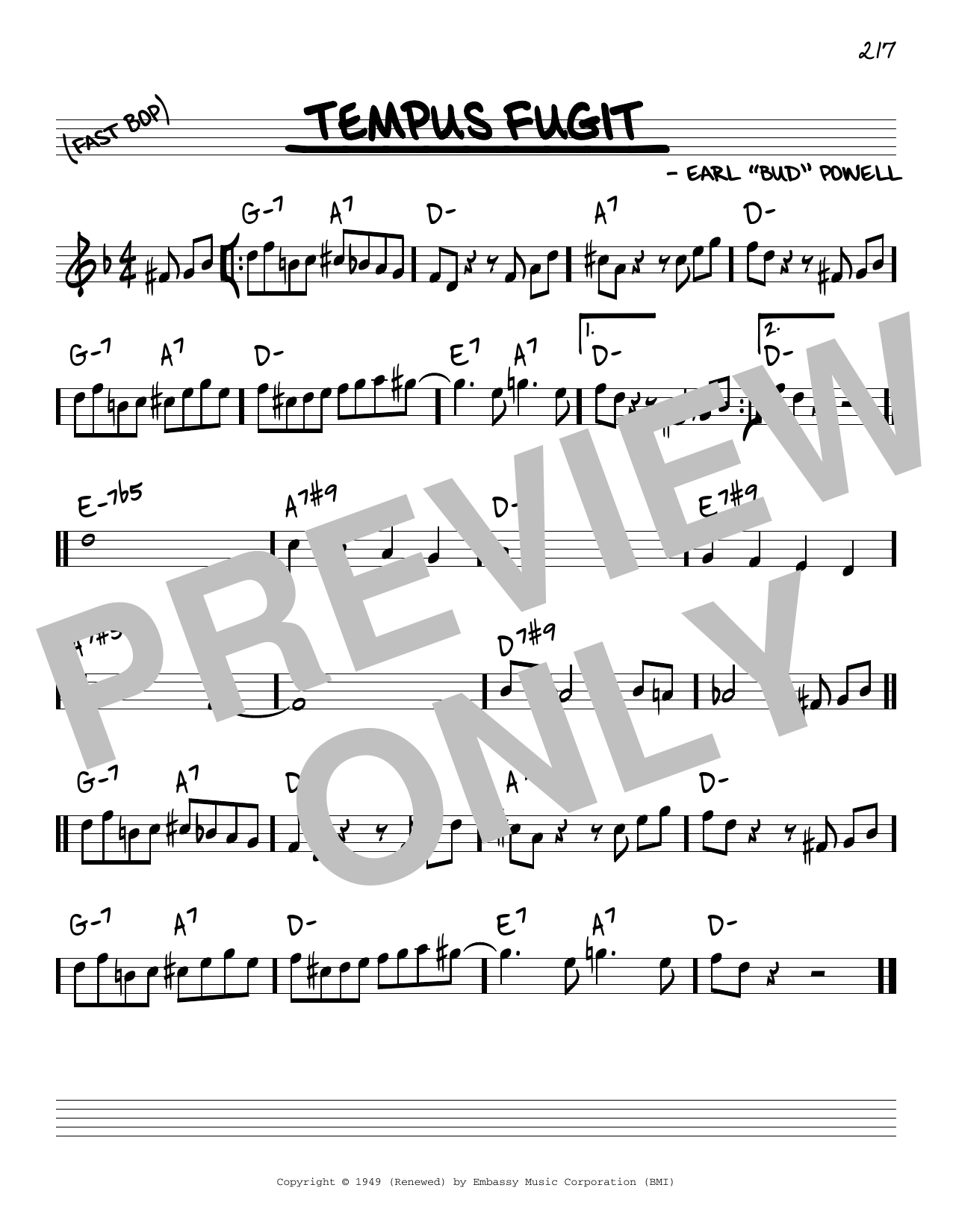 Bud Powell Tempus Fugit sheet music notes and chords arranged for Real Book – Melody & Chords – C Instruments