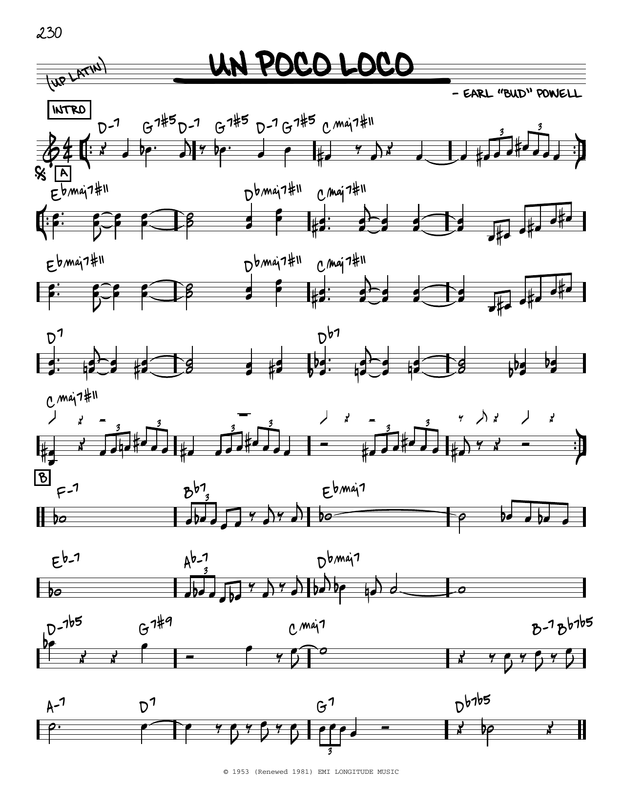 Bud Powell Un Poco Loco sheet music notes and chords arranged for Piano Solo