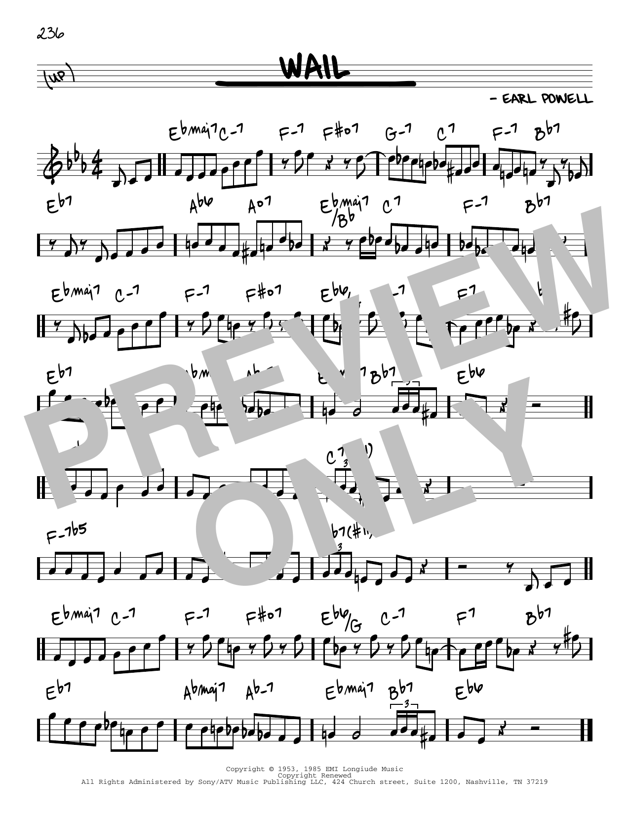 Bud Powell Wail sheet music notes and chords arranged for Real Book – Melody & Chords – C Instruments
