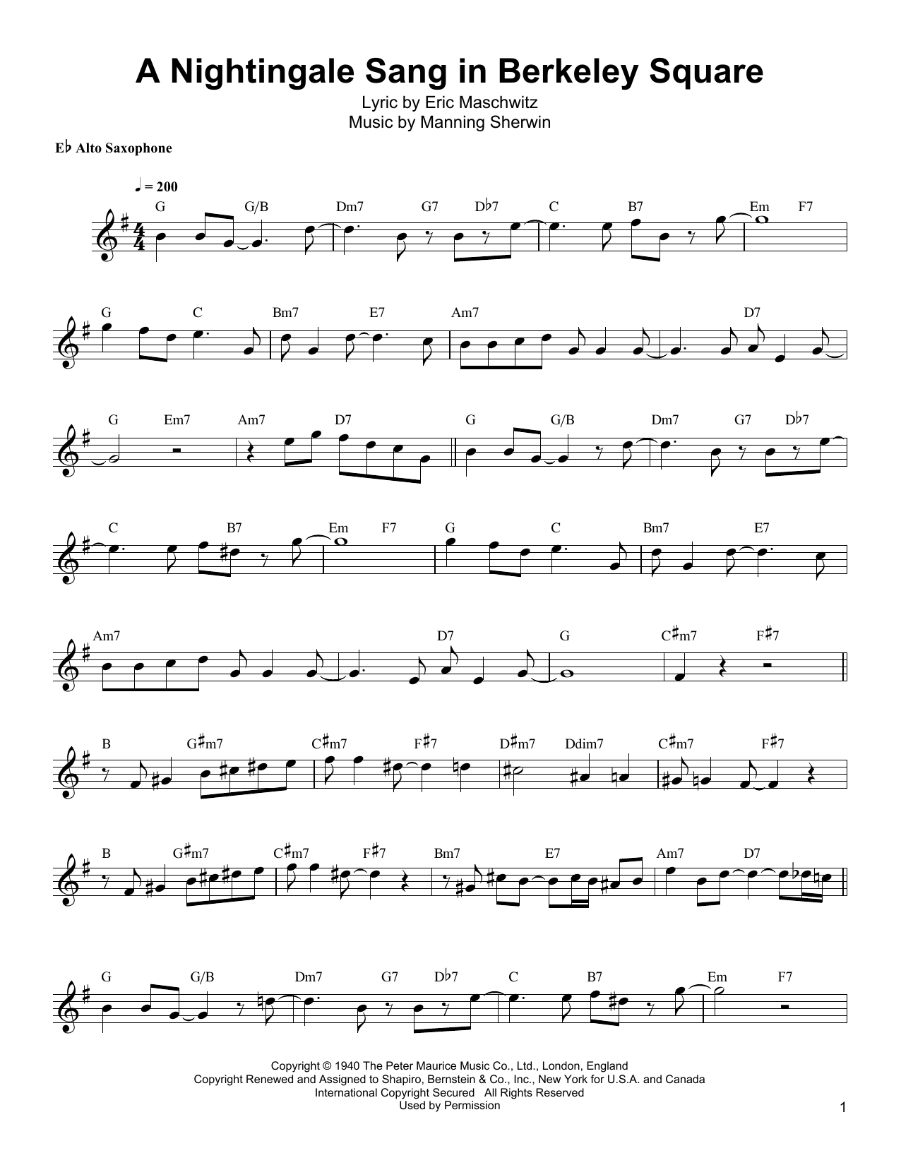 Bud Shank A Nightingale Sang In Berkeley Square sheet music notes and chords arranged for Alto Sax Transcription