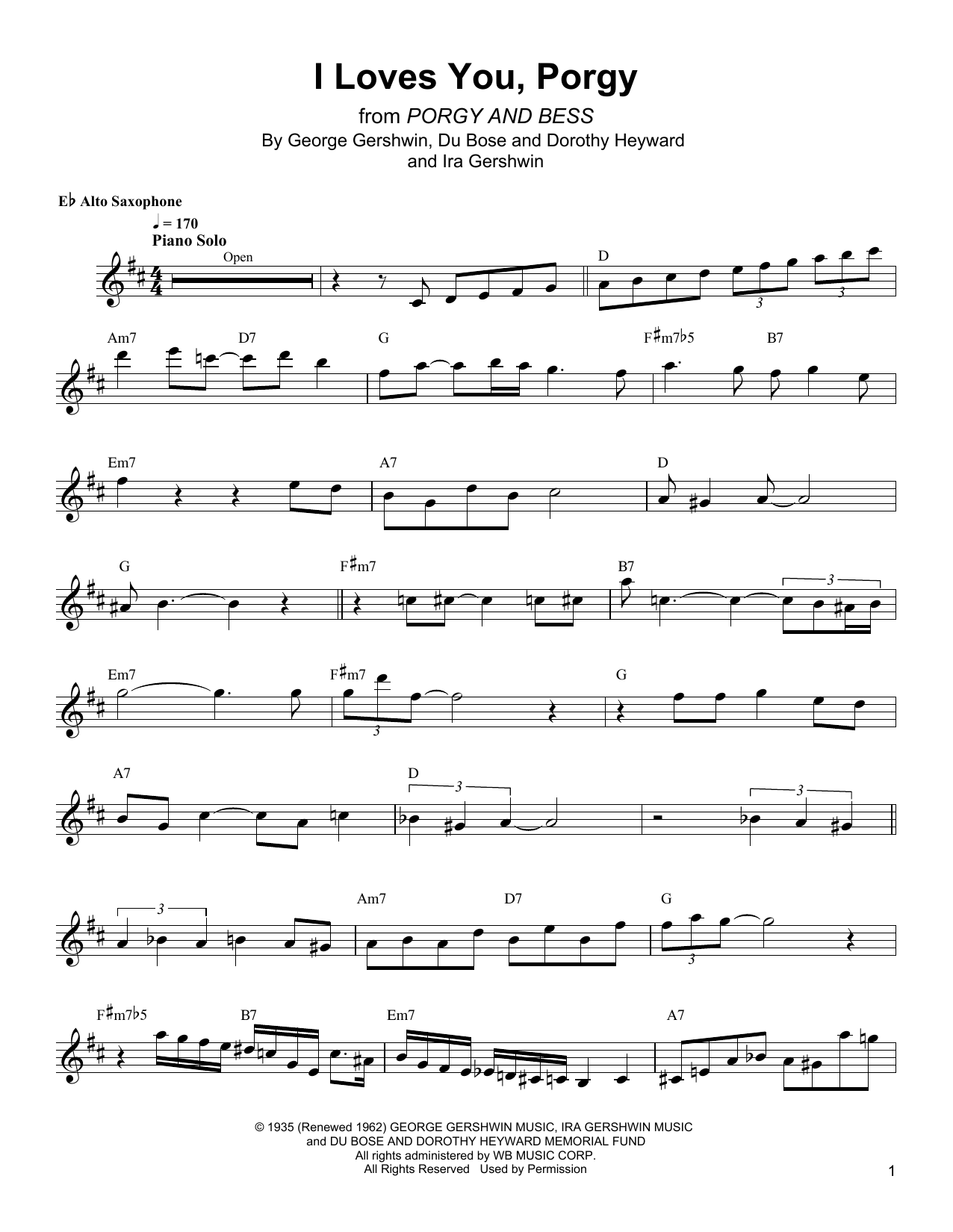 Bud Shank I Loves You, Porgy sheet music notes and chords arranged for Alto Sax Transcription