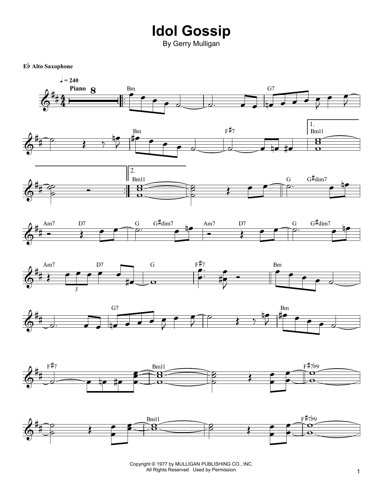 Bud Shank Idol Gossip sheet music notes and chords arranged for Alto Sax Transcription