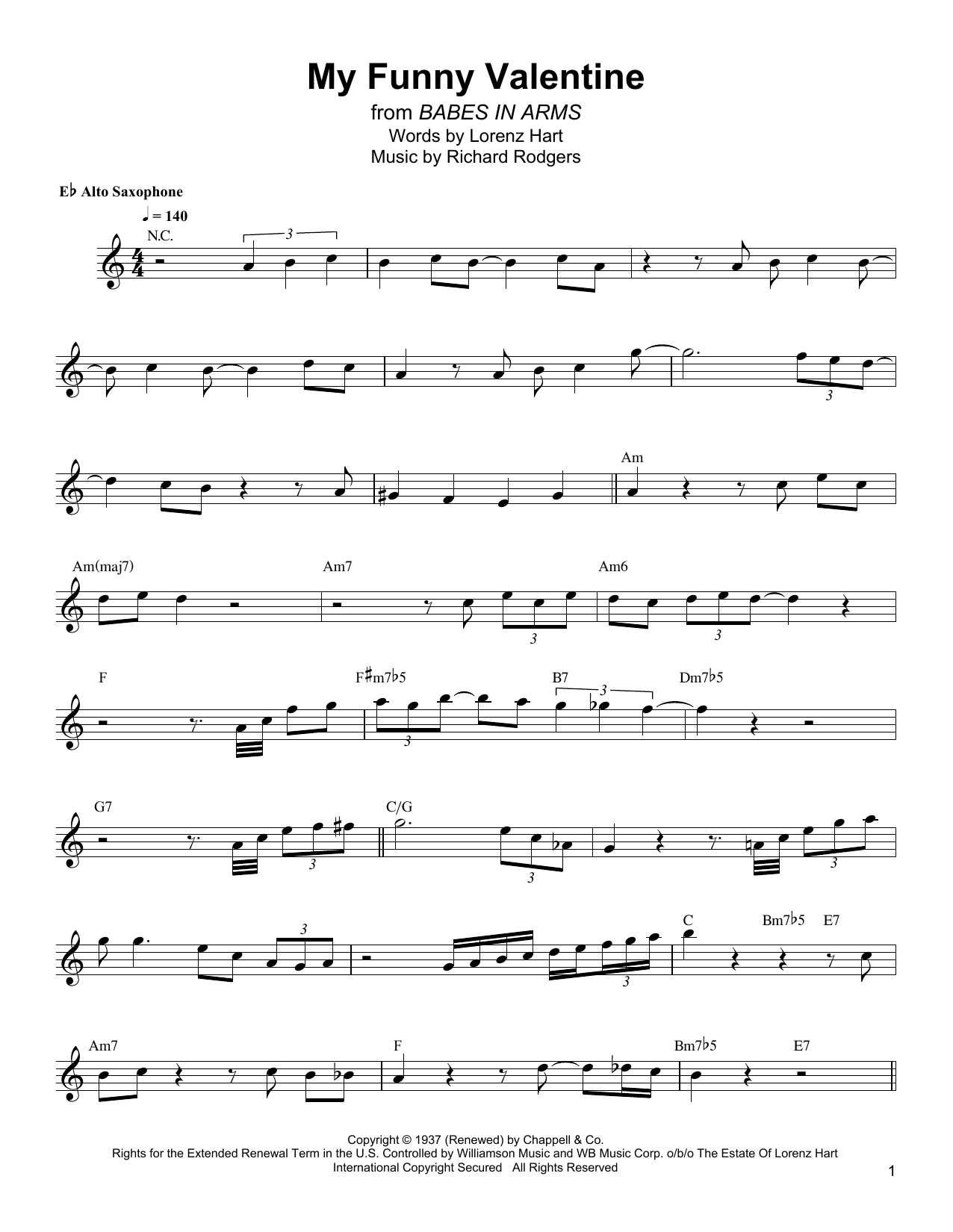 Bud Shank My Funny Valentine sheet music notes and chords arranged for Alto Sax Transcription