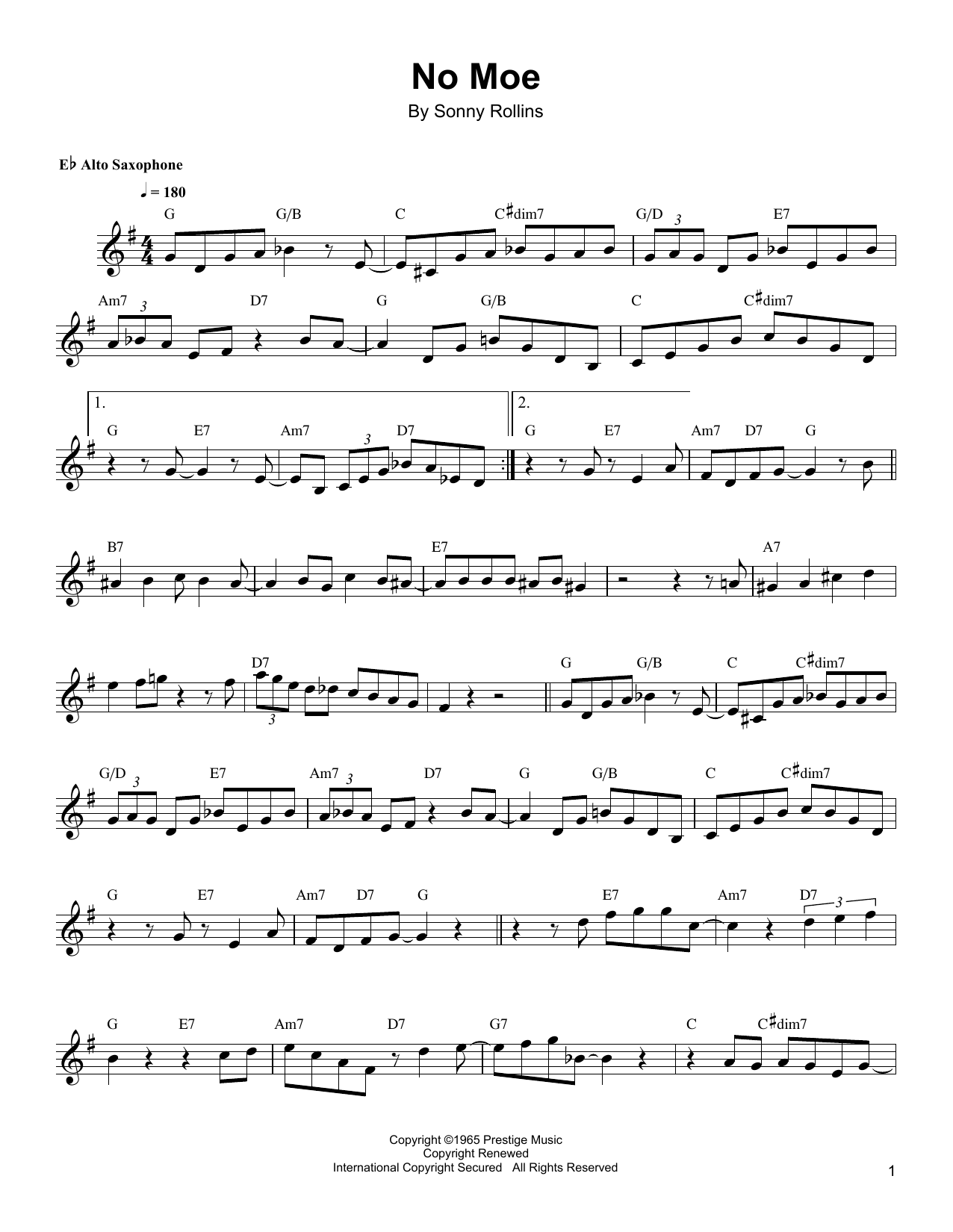 Bud Shank No Moe sheet music notes and chords arranged for Alto Sax Transcription