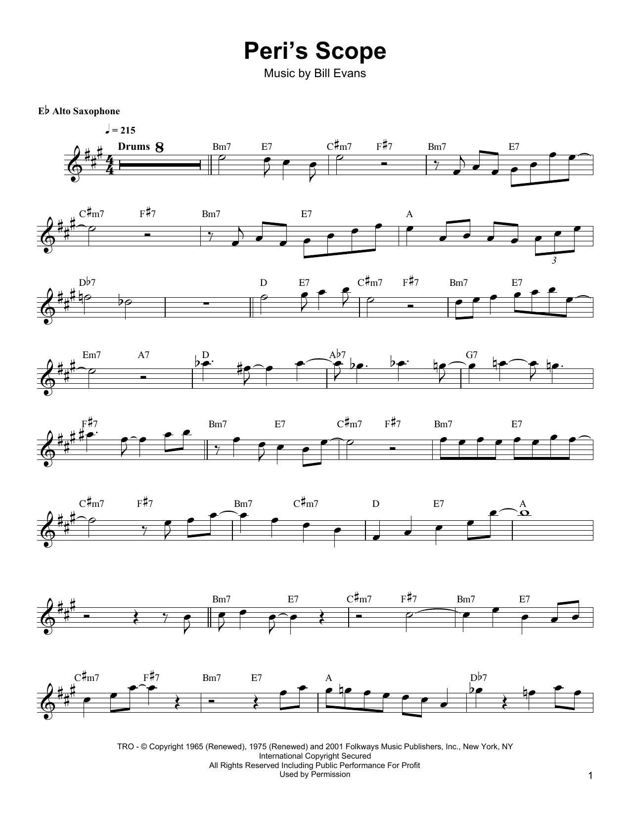 Bud Shank Peri's Scope sheet music notes and chords arranged for Alto Sax Transcription