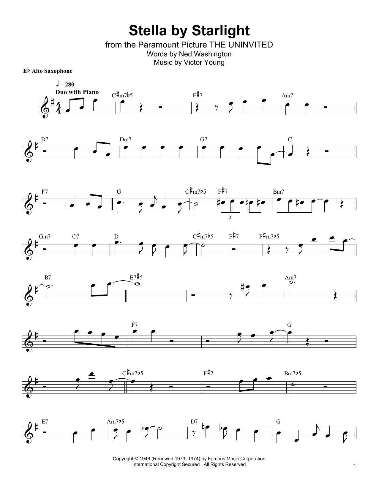 Bud Shank Stella By Starlight sheet music notes and chords arranged for Alto Sax Transcription