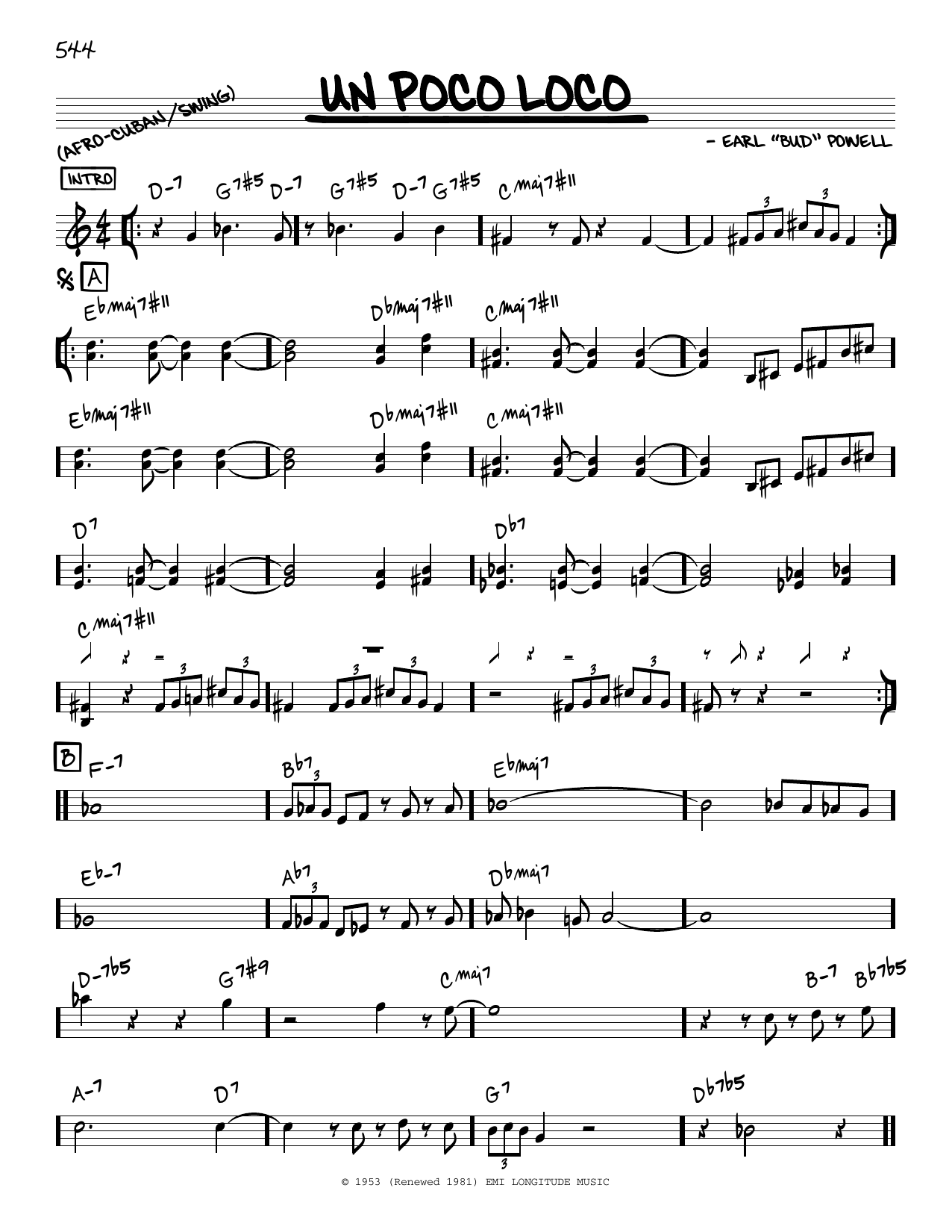 Bud Powell Un Poco Loco sheet music notes and chords arranged for Piano Solo