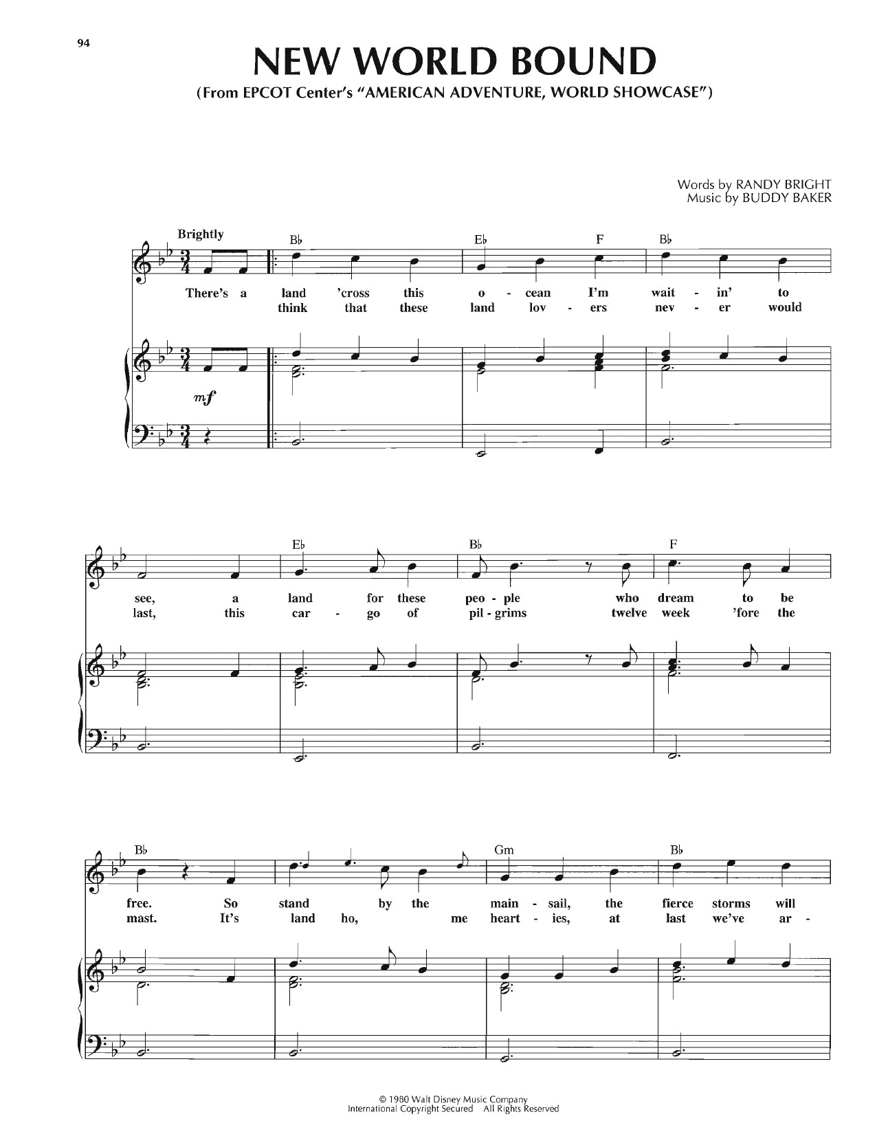 Buddy Baker New World Bound sheet music notes and chords arranged for Piano, Vocal & Guitar Chords (Right-Hand Melody)