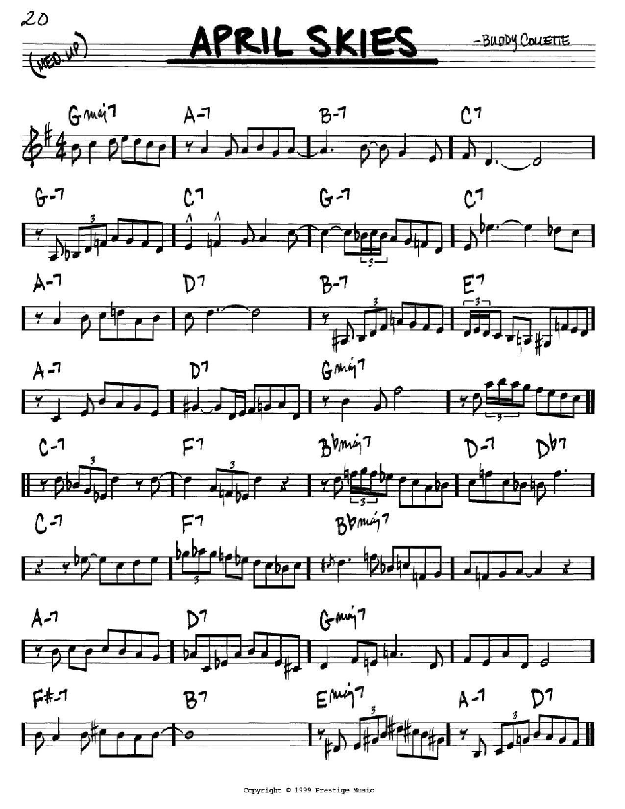Buddy Collette April Skies sheet music notes and chords arranged for Real Book – Melody & Chords – C Instruments