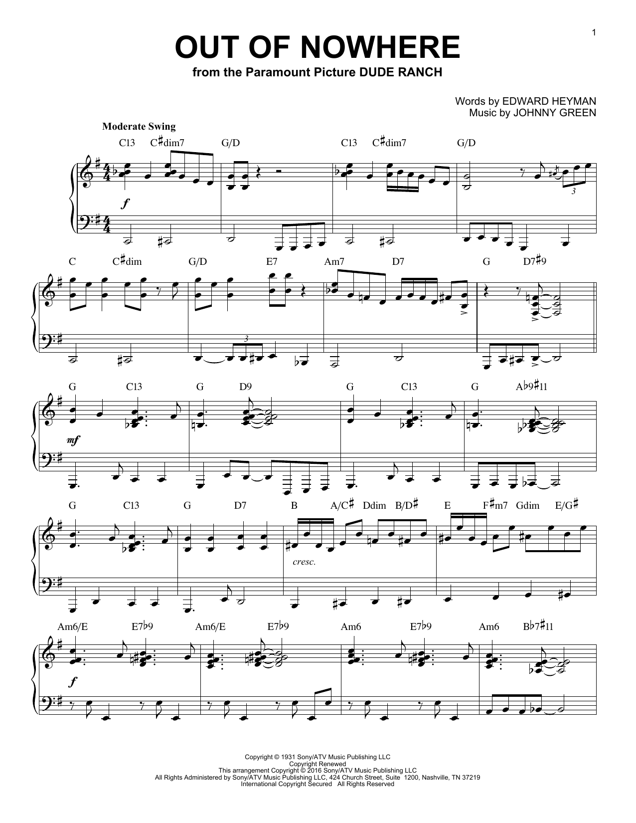 Buddy De Franco Out Of Nowhere (arr. Brent Edstrom) sheet music notes and chords arranged for Piano Solo