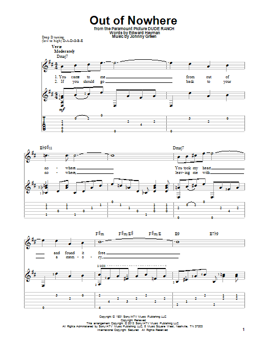 Buddy De Franco Out Of Nowhere sheet music notes and chords arranged for Solo Guitar