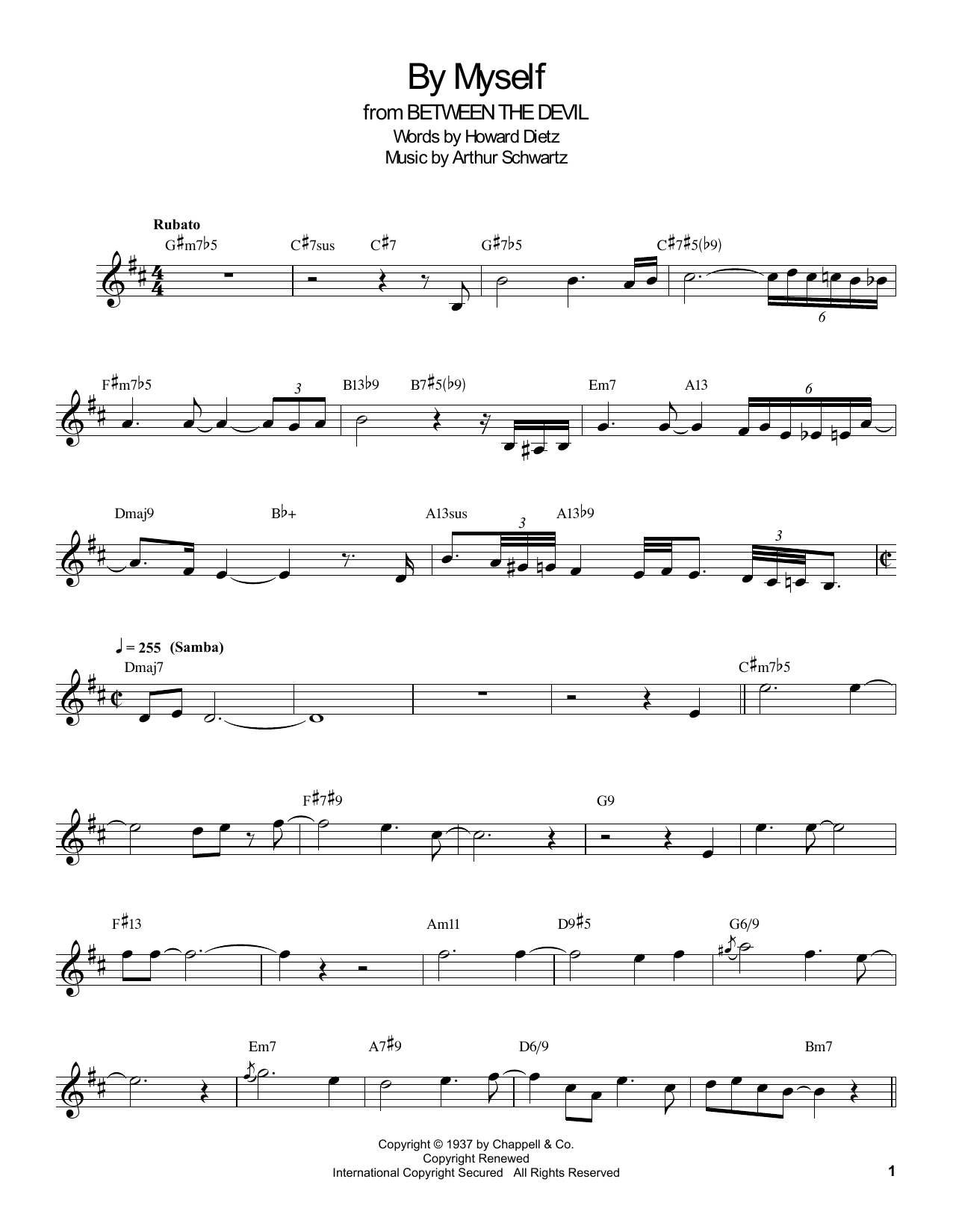Buddy DeFranco By Myself sheet music notes and chords arranged for Clarinet Transcription
