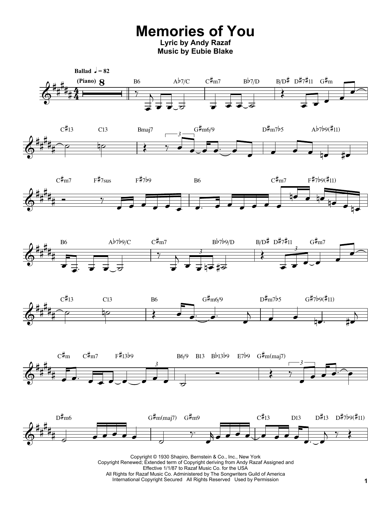 Buddy DeFranco Memories Of You sheet music notes and chords arranged for Clarinet Transcription