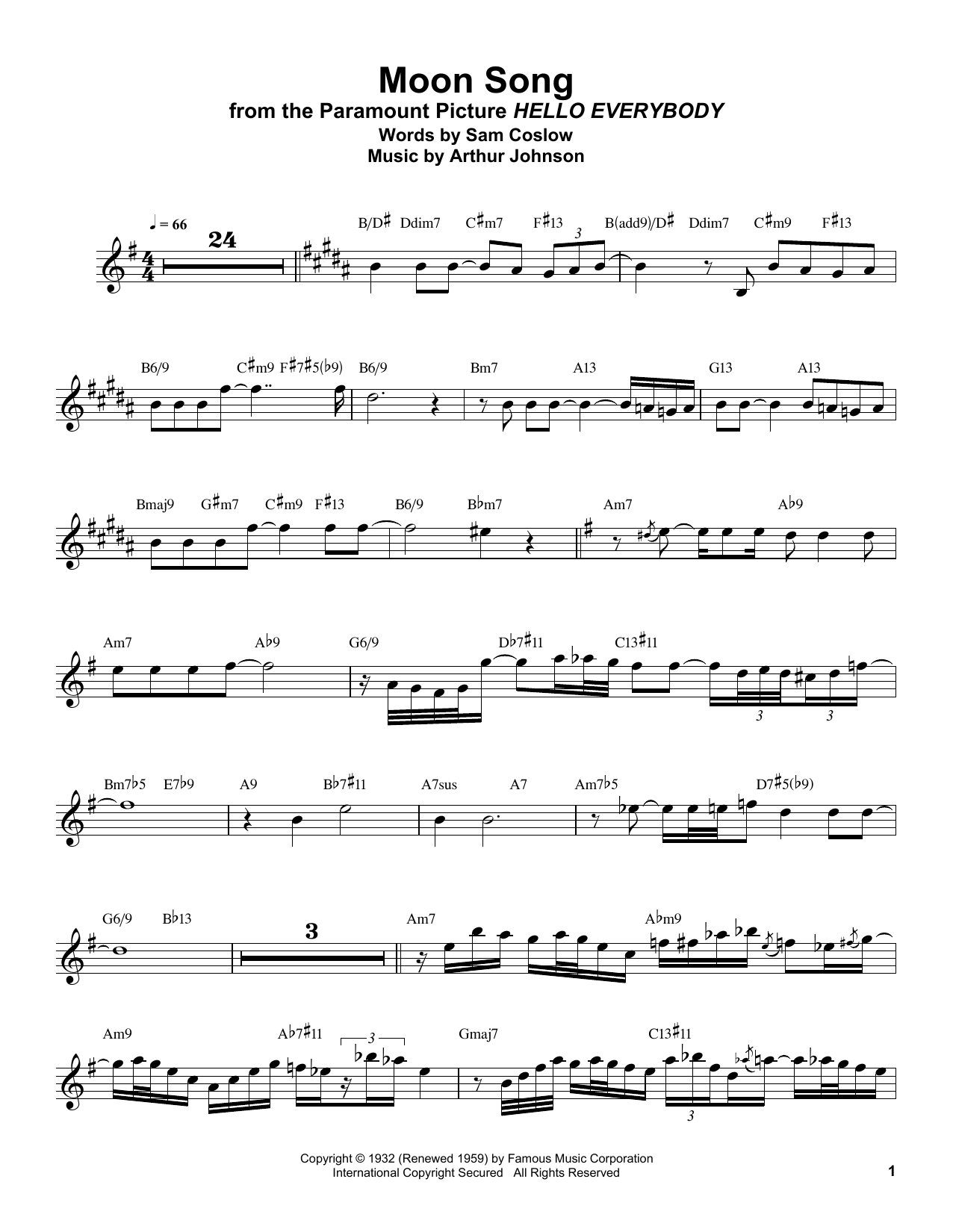 Buddy DeFranco Moon Song sheet music notes and chords arranged for Clarinet Transcription