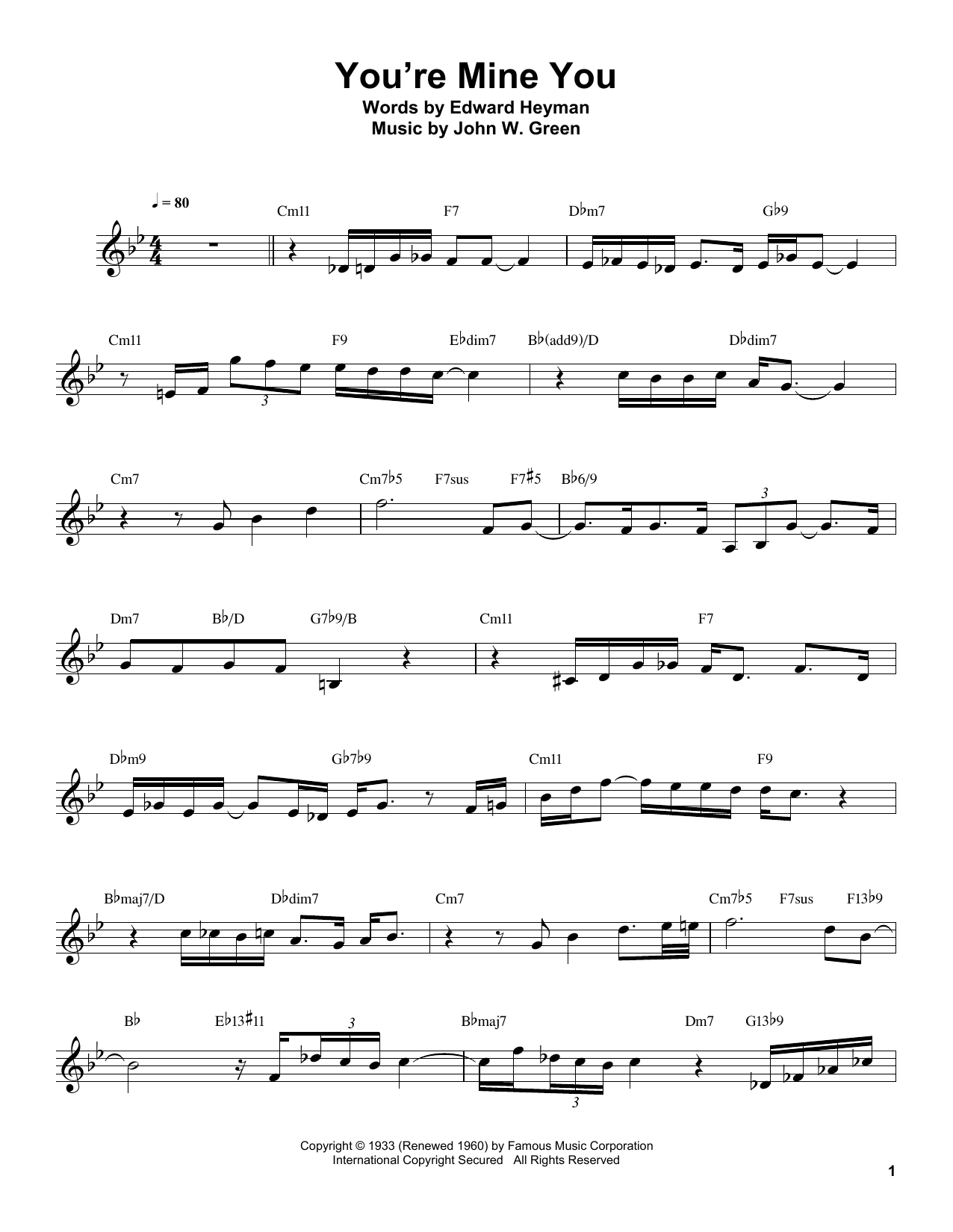 Buddy DeFranco You're Mine You sheet music notes and chords arranged for Clarinet Transcription