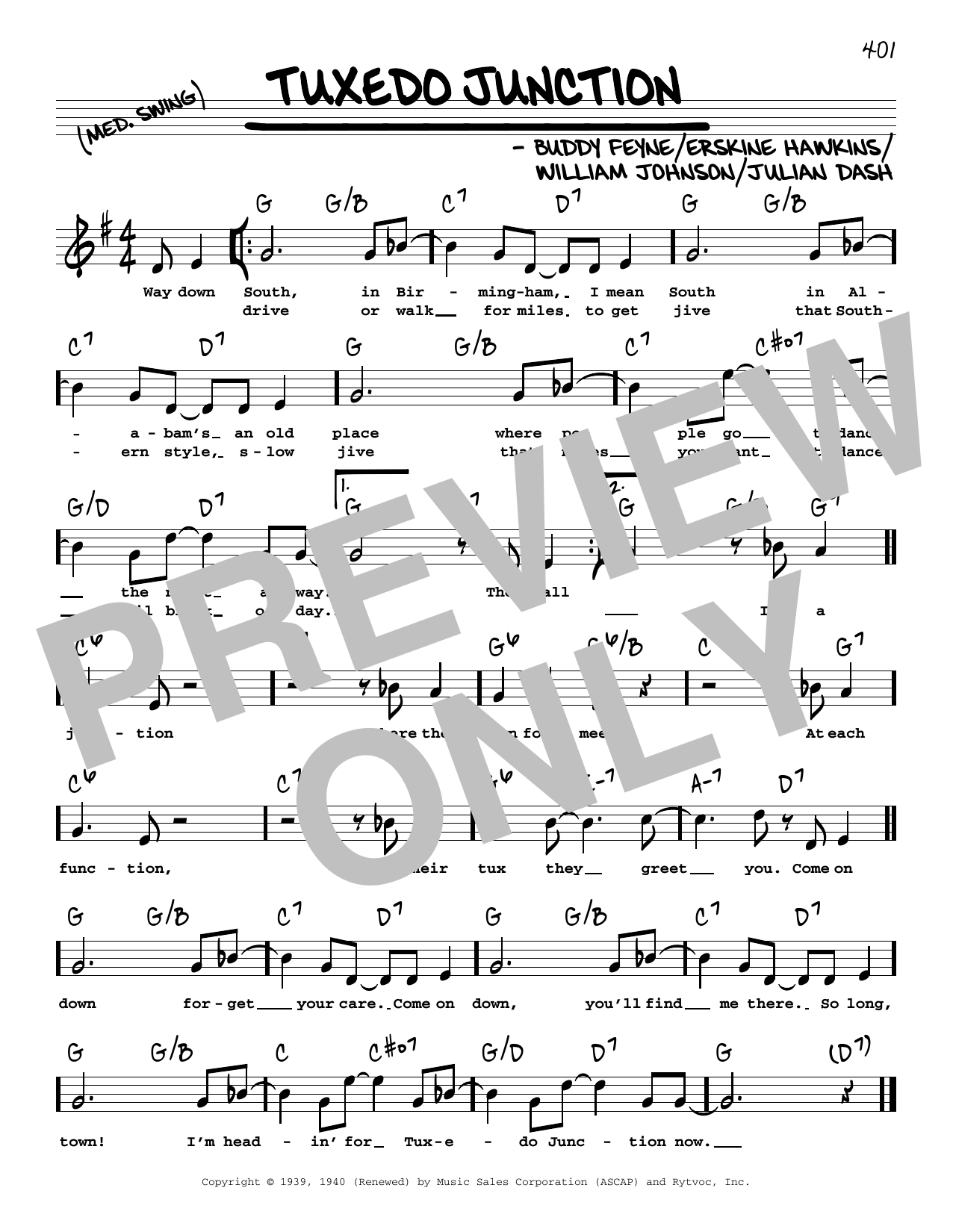 Buddy Feyne Tuxedo Junction (High Voice) sheet music notes and chords arranged for Real Book – Melody, Lyrics & Chords