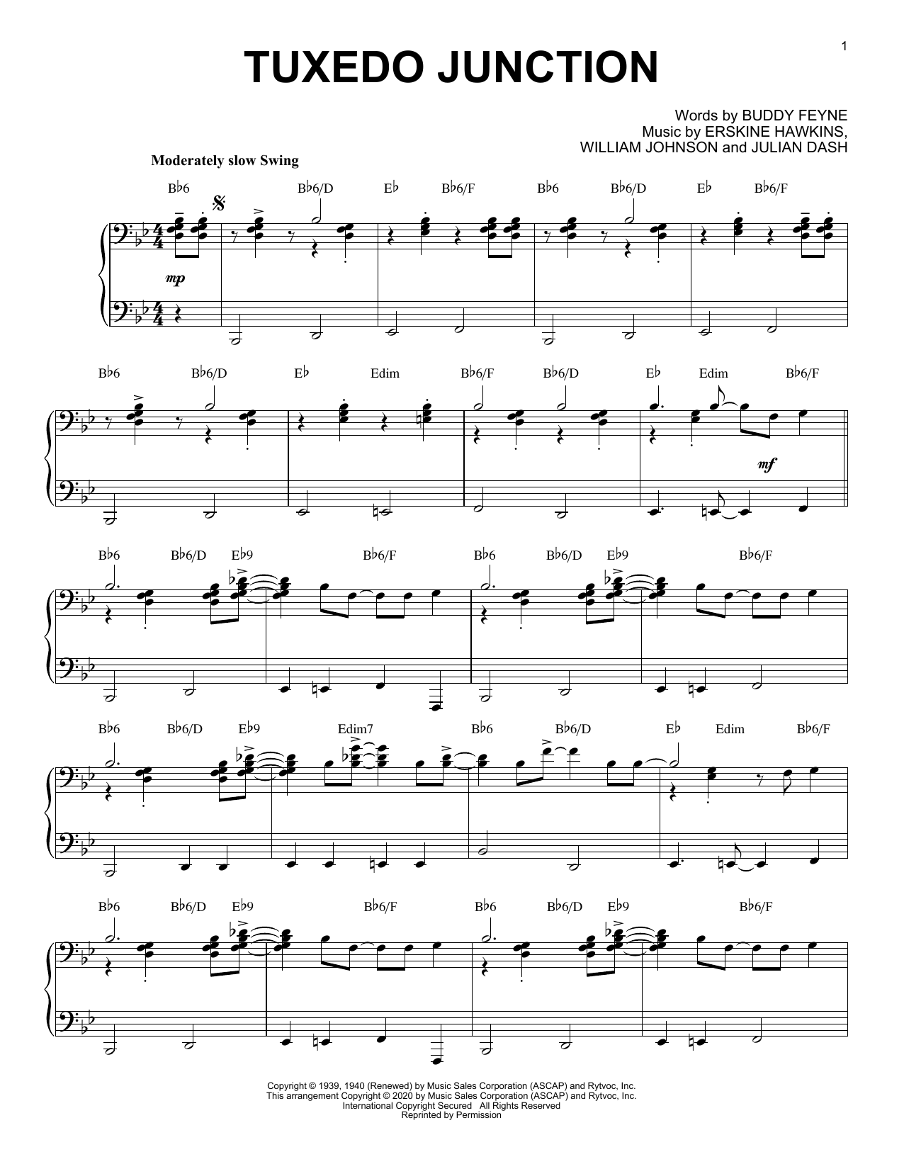 Buddy Feyne Tuxedo Junction [Jazz version] (arr. Brent Edstrom) sheet music notes and chords arranged for Piano Solo