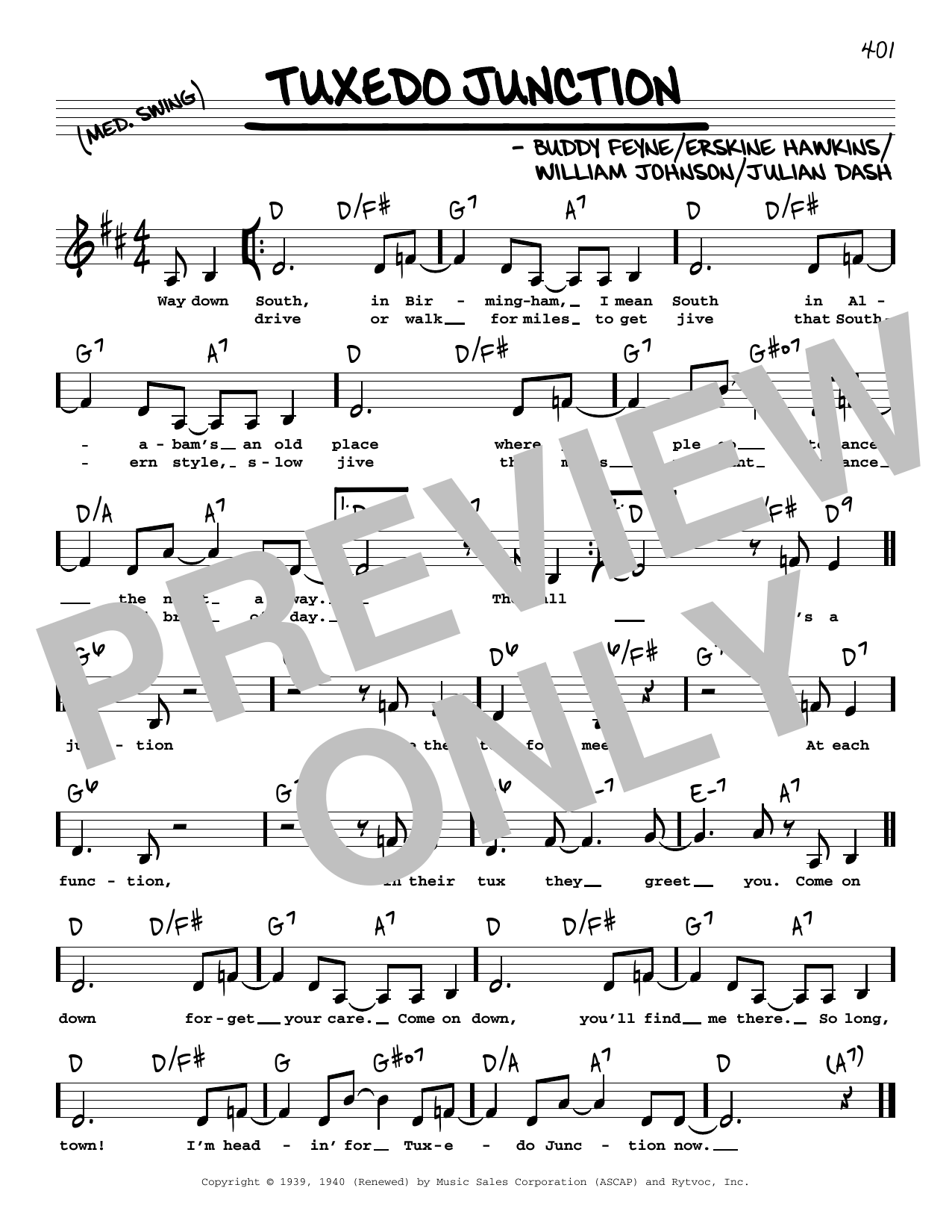 Buddy Feyne Tuxedo Junction (Low Voice) sheet music notes and chords arranged for Real Book – Melody, Lyrics & Chords