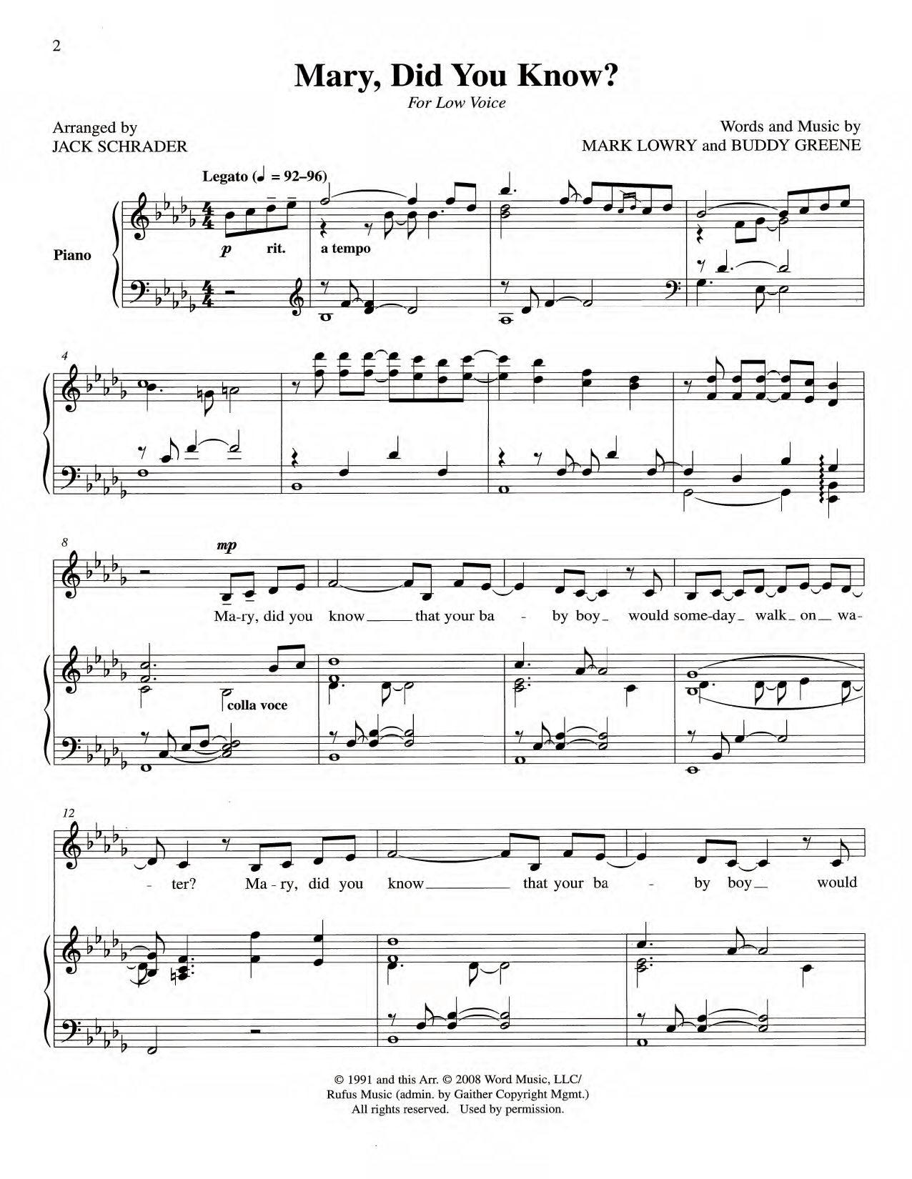 Buddy Greene Mary, Did You Know? sheet music notes and chords arranged for Piano & Vocal