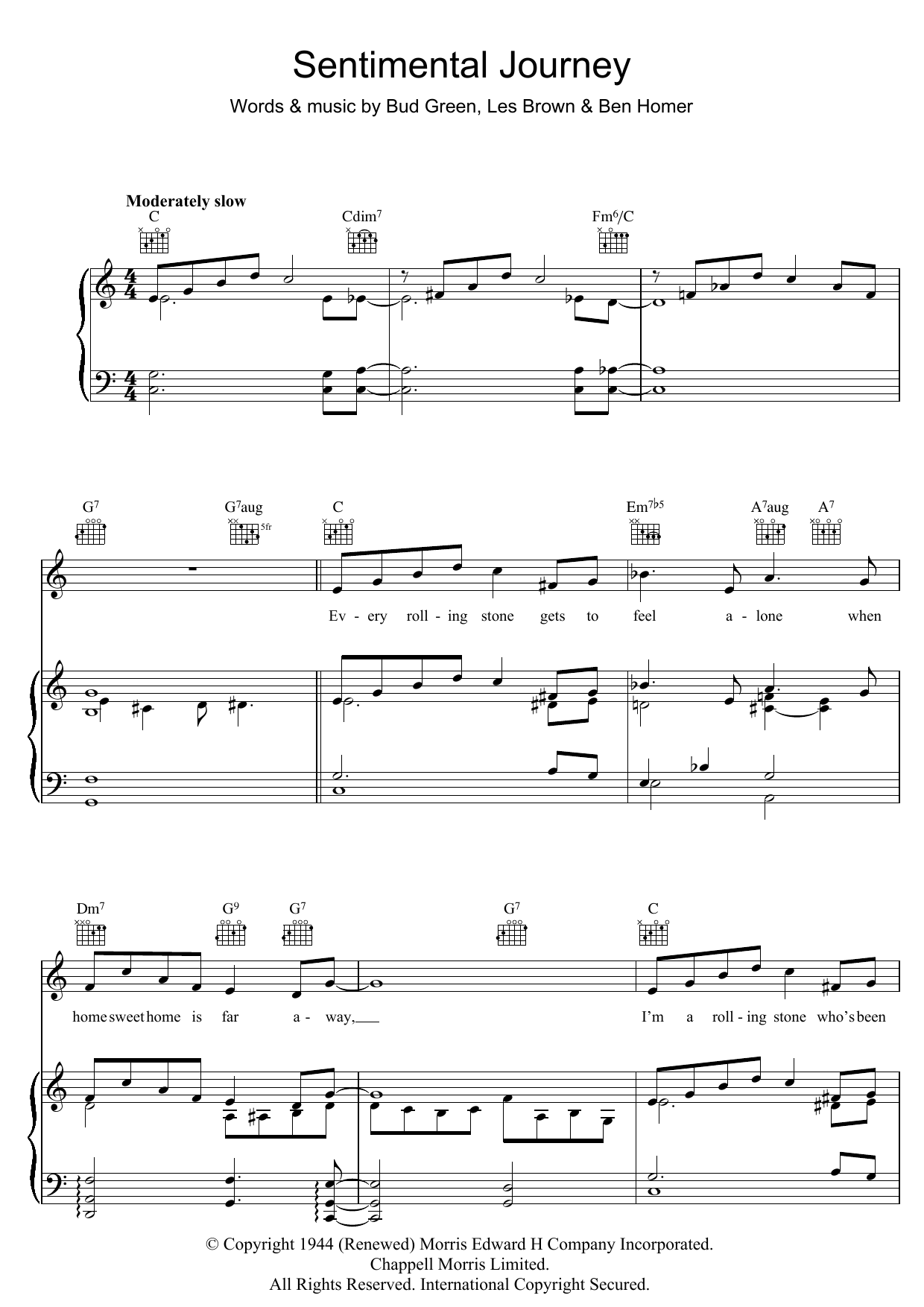 Buddy Greene Sentimental Journey sheet music notes and chords arranged for Piano, Vocal & Guitar Chords